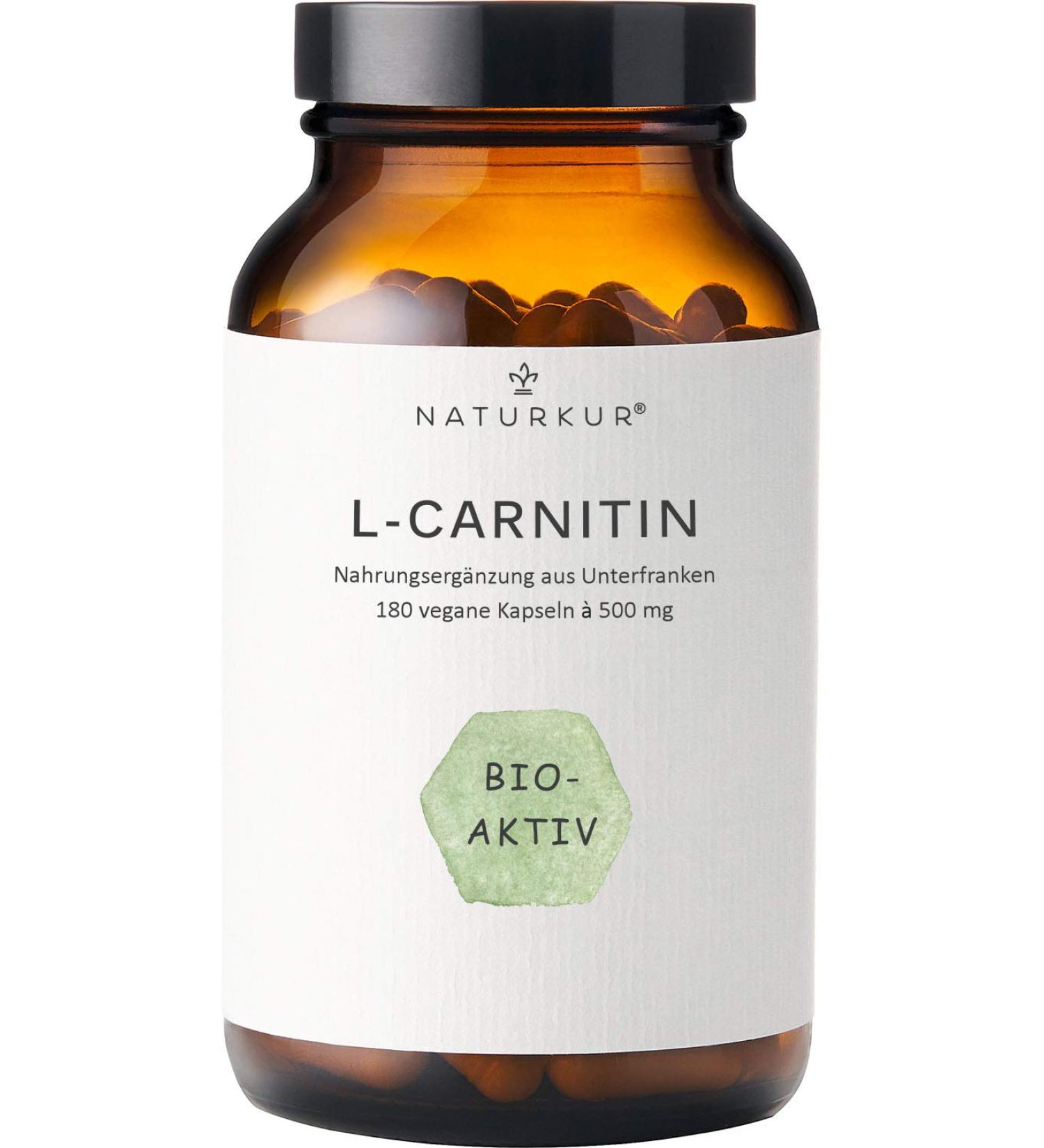 Naturkur L-Carnitin - 180 Vegan Capsules | 6-Month Supply | Laboratory Tested & Additive-Free | German Quality Supplement - Buy Online on GoSupps.com
