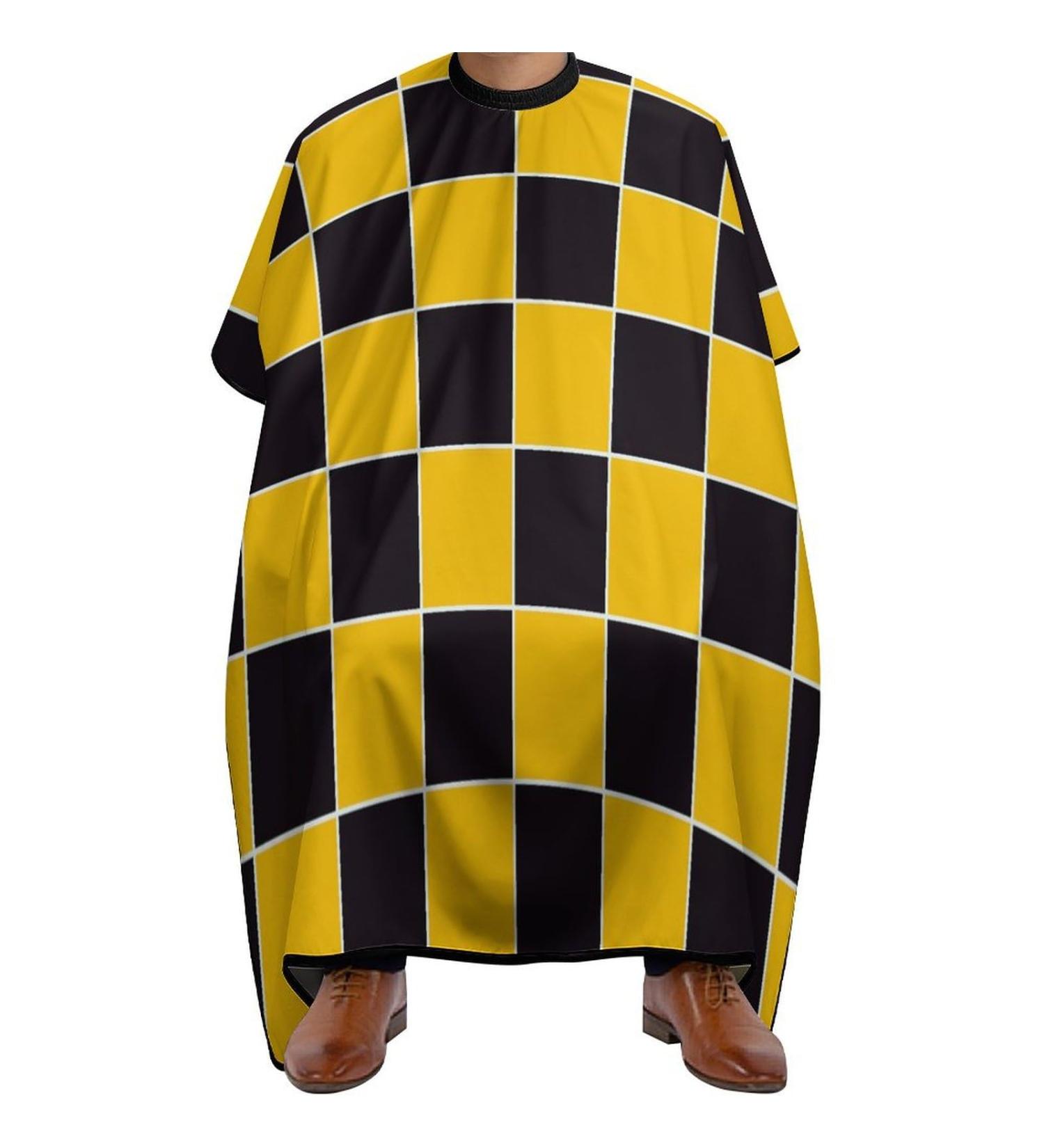 Yellow Black Chessboard Hair Cutting Cape Apron - Professional Salon Hairdressing & Barber Cape with Snap Closure - Buy Online on GoSupps.com