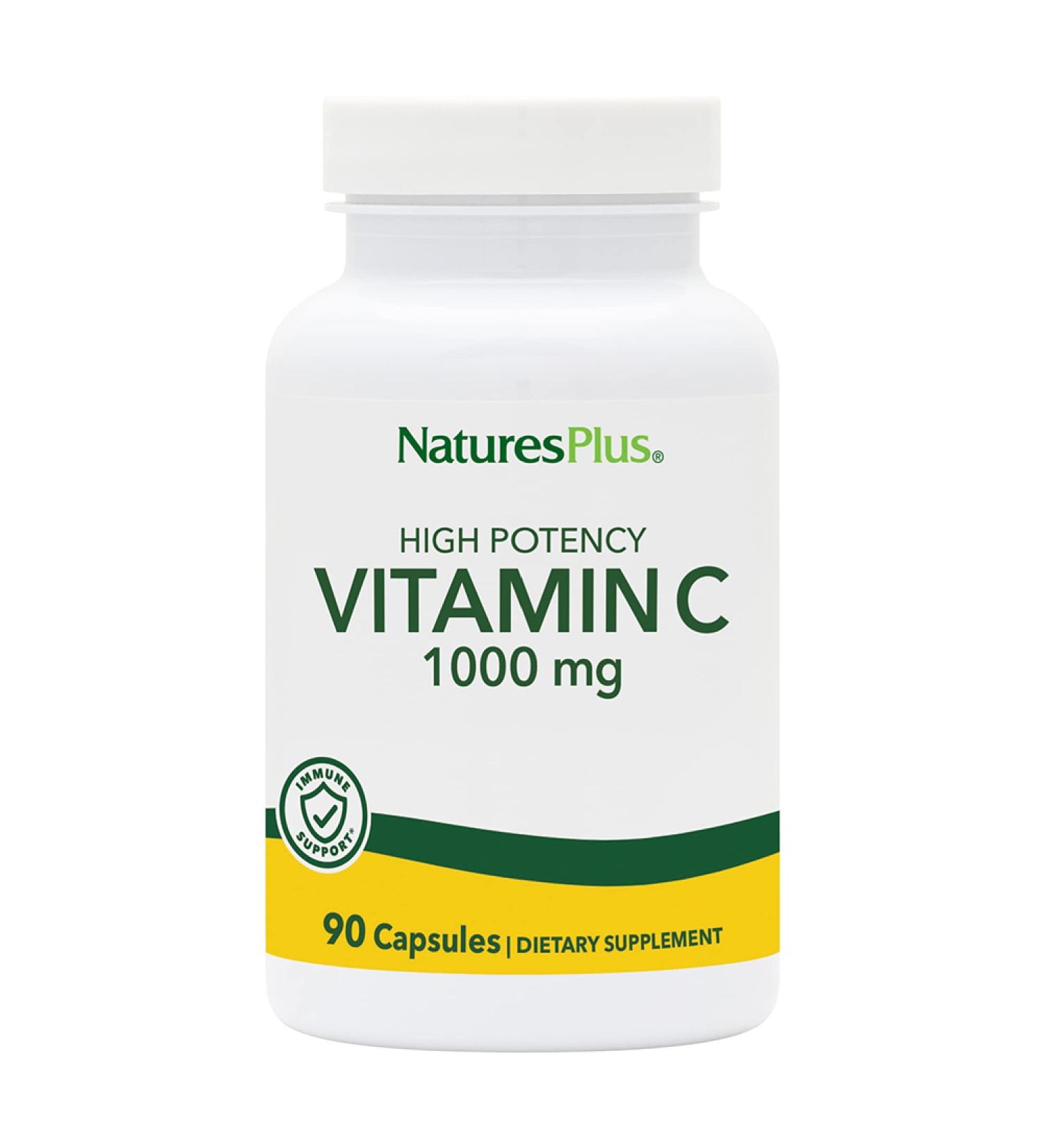 NaturesPlus Vitamin C - 1000 mg Ascorbic Acid 90 Vegetarian Capsules - High Potency Vascular & Immune Support Supplement Antioxidant - Corn-Free Gluten-Free - 90 Servings