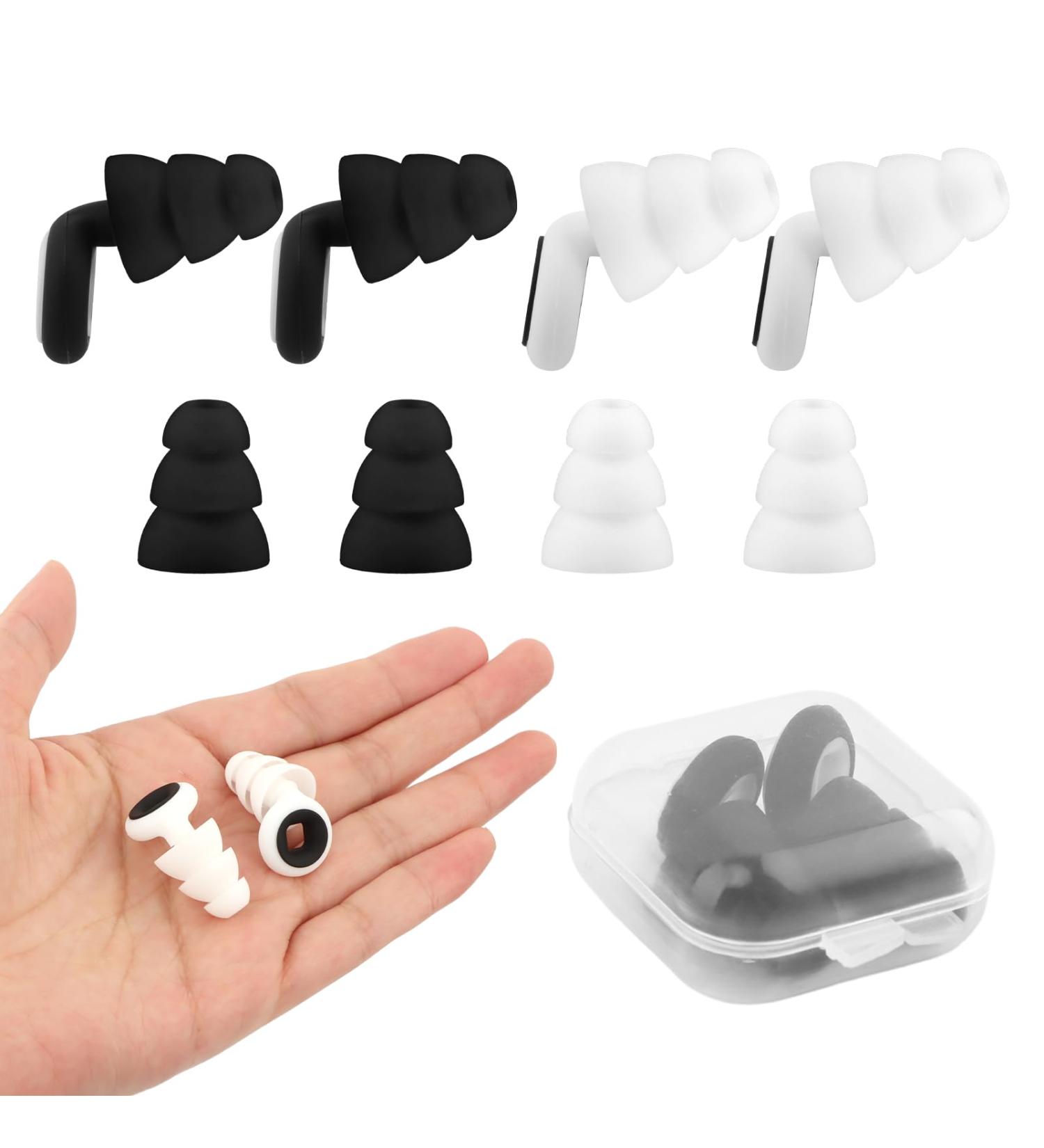 2 Sets Noise Canceling Earplugs - Reusable Silicone Concert Ear Plugs for Sleeping Snoring Working & Studying (White & Black) - Shop Internationally Today - Buy Online on GoSupps.com