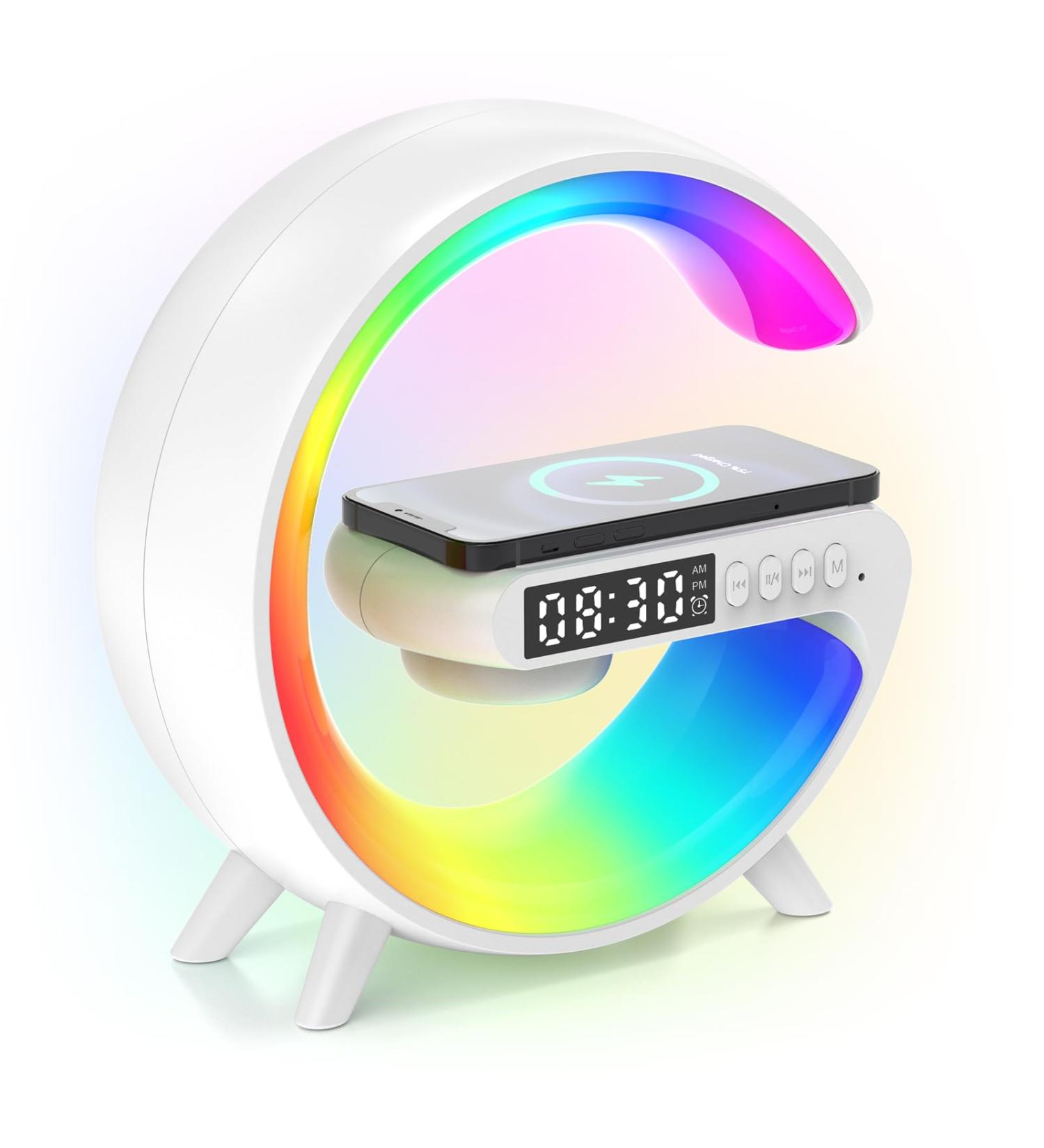 Sunrise Alarm Clock with Bluetooth Speaker, Wireless Charger, and RGB Color Changing Night Light - White - Buy Online on GoSupps.com