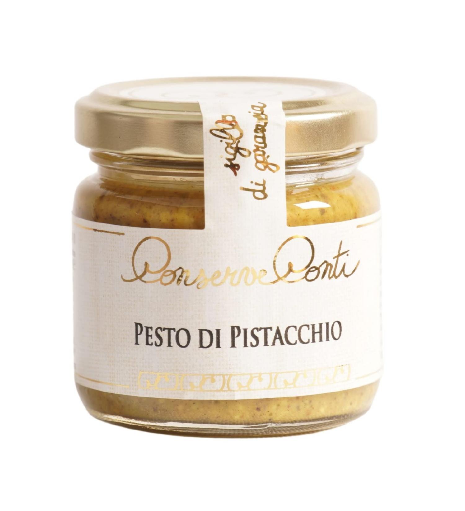 Pesto pistachio in extra virgin olive oil - jar of ml. 106 - Sicilian artisanal production Conserve Conti - Buy Online on GoSupps.com