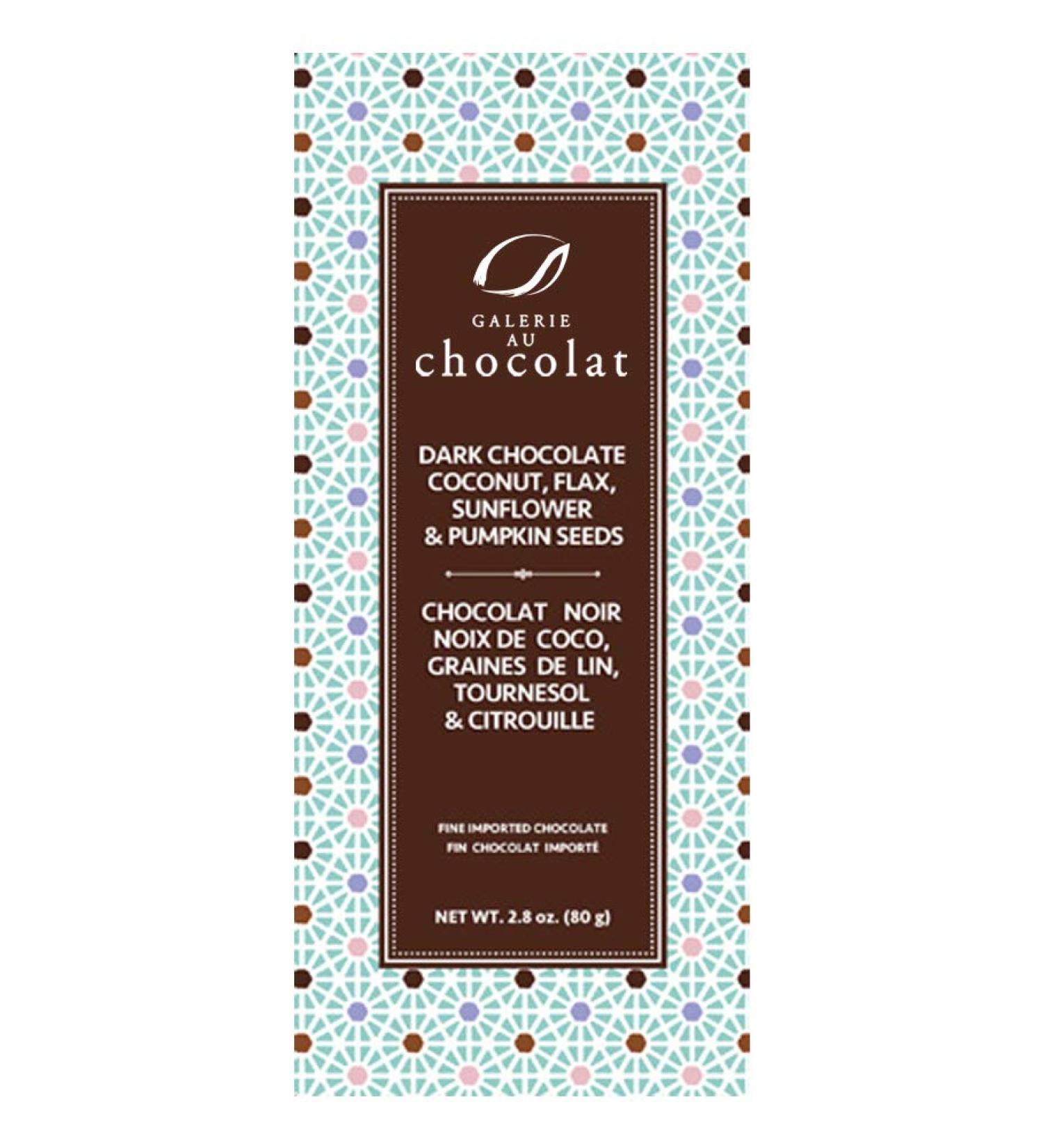 Galerie au Chocolat Dark Chocolate Coconut Flax Sunflower and Pumpkin Seed Dark Chocolate Seed Bar 80 Grams - Buy Online on GoSupps.com
