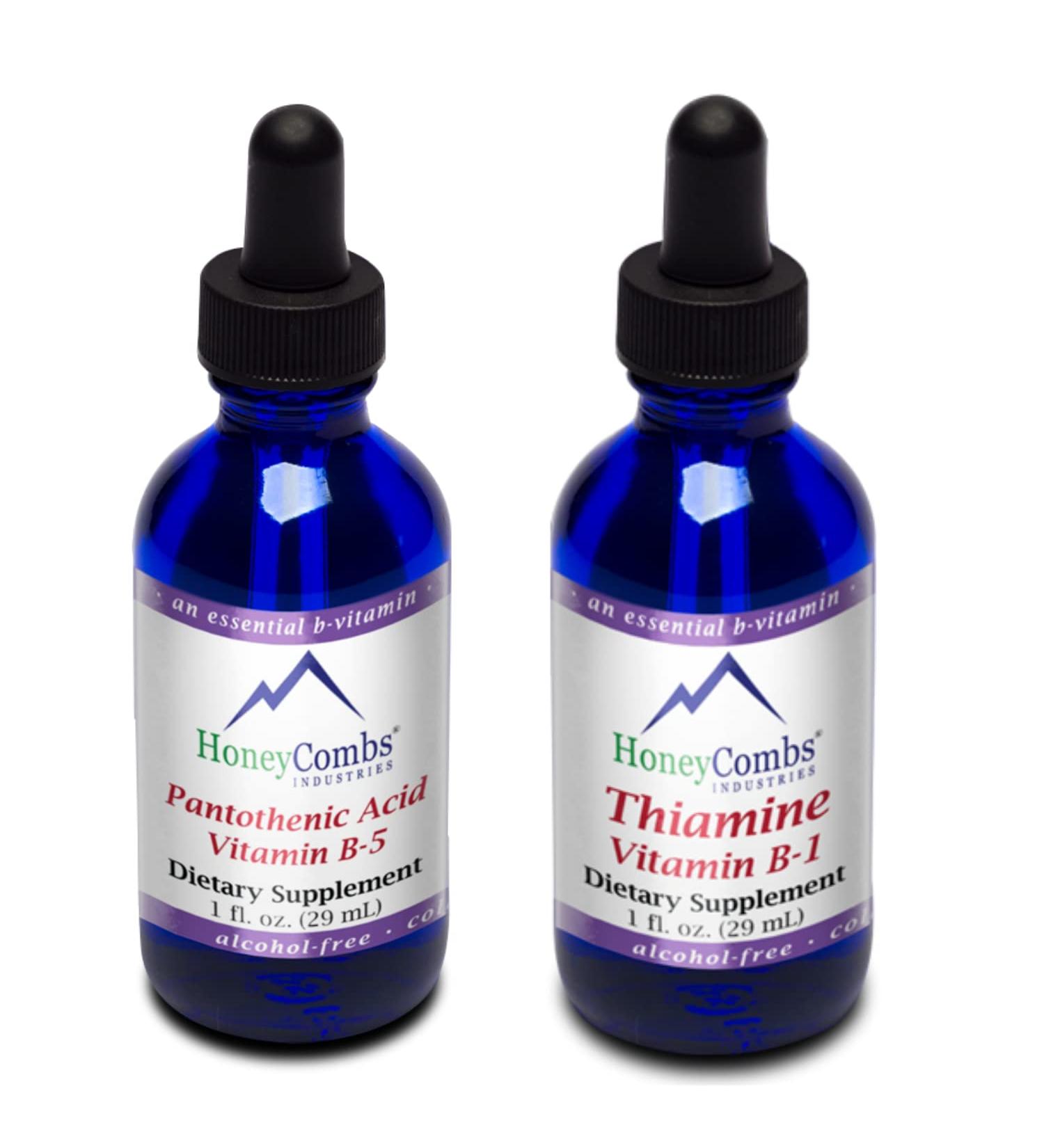 HoneyCombs Vitamin B1 (Thiamine) Drops - 1 Fl Oz + Vitamin B5 (Pantothenic Acid) Drops - 1 Fl Oz