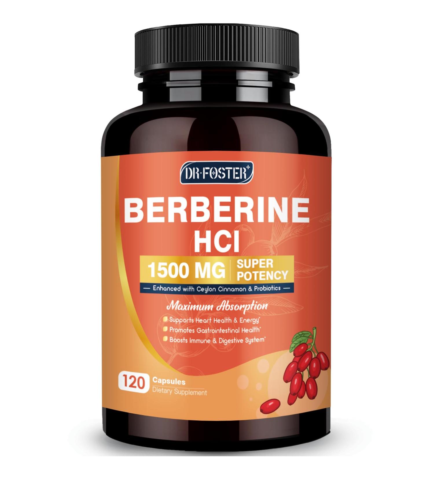 DRFOSTER Berberine HCL 1500mg Berberine Supplement with Ceylon Cinnamon Magnesium & Probiotics - Supports Gut Health & Immune System Non-GMO 120 Capsules 120 Count (Pack of 1) - Buy Online on GoSupps.com