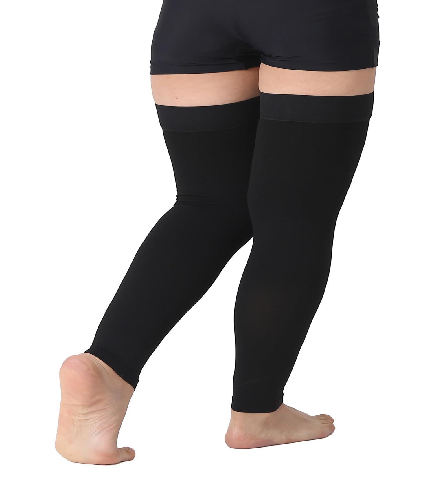 TOFLY Opaque Thigh High Compression Stockings 20-30 mmHg Firm Support - Silicone Band, Footless Sleeves for Varicose Veins & Edema - Black, L - Buy Online on GoSupps.com