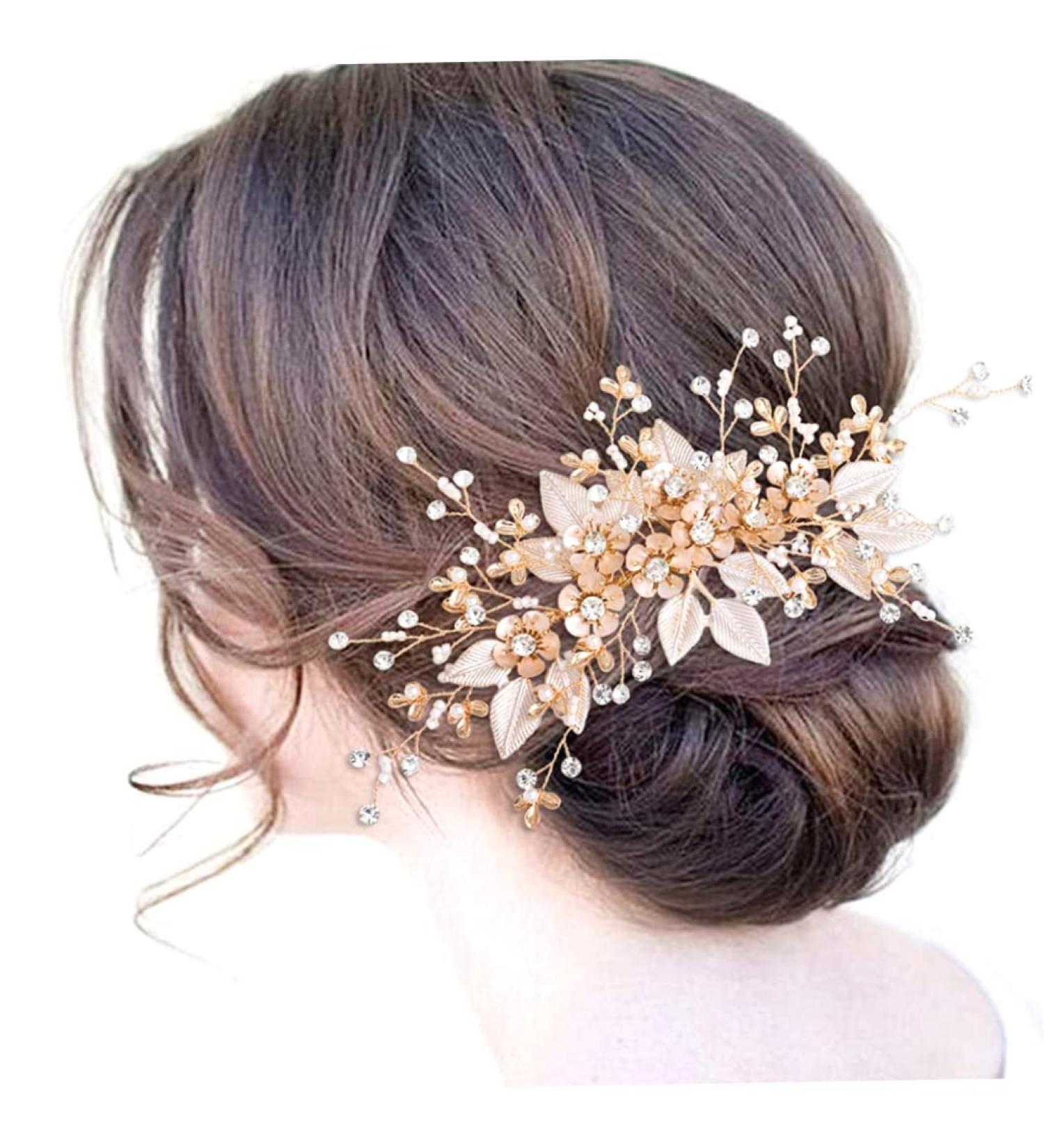 Bride Wedding Hair Comb Bridal Hair Accessories for Women Flower Rhinestone Headpiece Bridal Pearl Hair Accessories for Girls Silver Hair Accessories - Buy Online on GoSupps.com