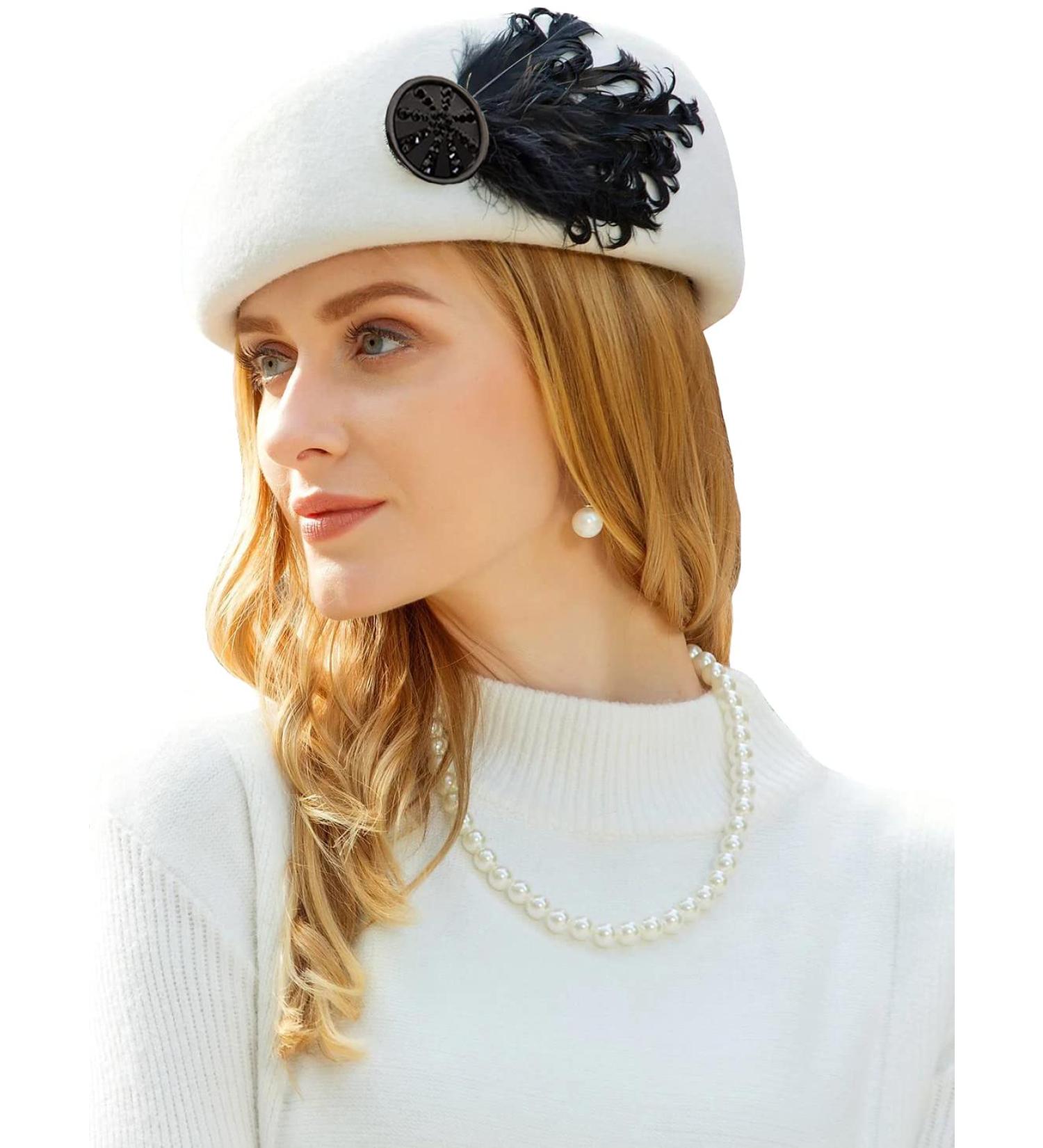 ORIDOOR Women's Vintage Wool Felt Flowers Bucket Hat - White | Church Wedding Fascinator - Buy Online on GoSupps.com