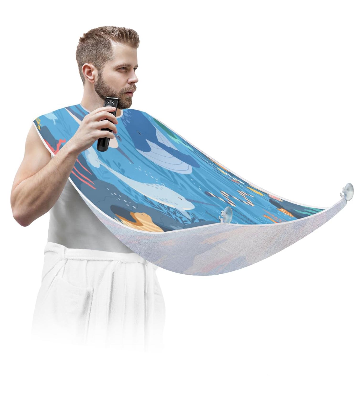 Ocean Animal Beard Apron - Cute Men's Gift for Beard Trimming & Shaving - Non-Stick Catcher Bib - Buy Online on GoSupps.com