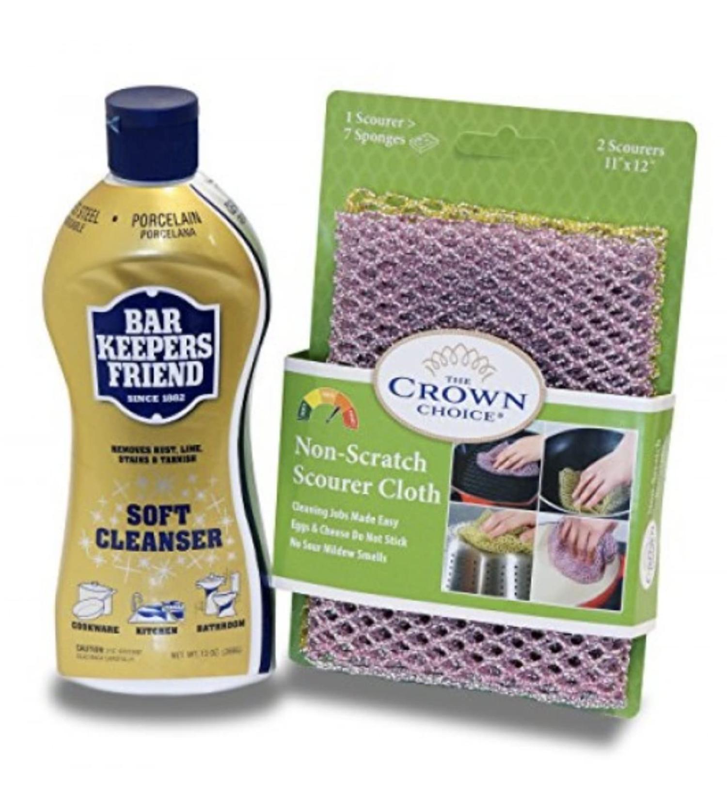 Bar Keepers Friend Cleanser (26 oz) & Non Scratch Scrubber Kit | Multipurpose Stainless Steel Rust Cleaner with Non Scratch Dish Cloth - Buy Online on GoSupps.com