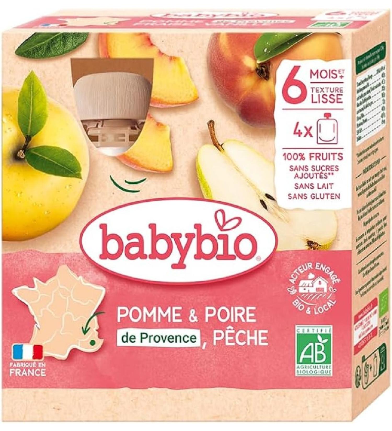 Babybio - Fruit Bottles Apple Pear Peach from Roussillon Occitanie 4 x 90 g 6+ Months Organic - Buy Online on GoSupps.com