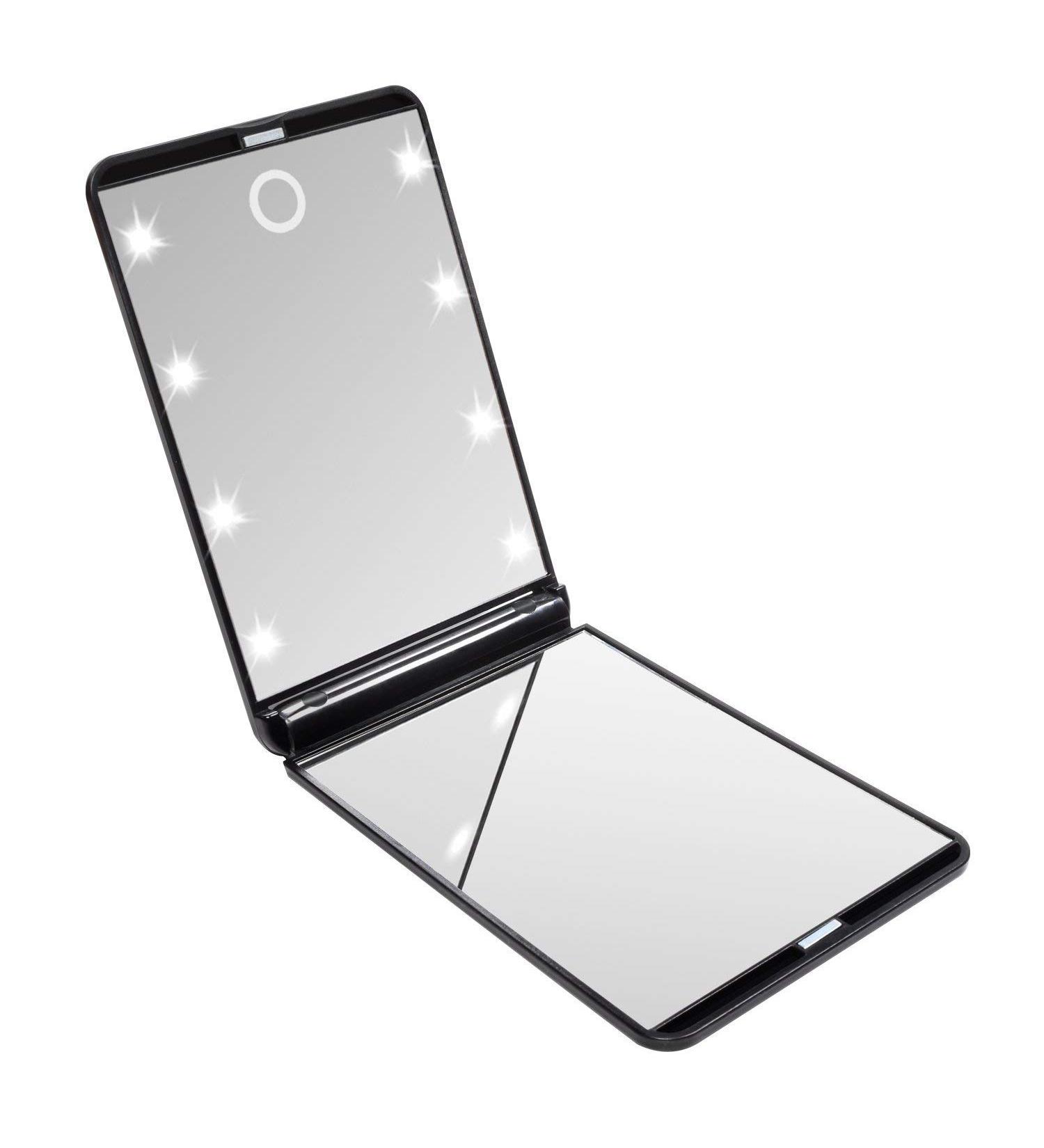 Compact LED Pocket Mirror | Dimmable 8 Light Travel Mirror | 1 /2 Magnification Makeup Essential - Buy Online on GoSupps.com
