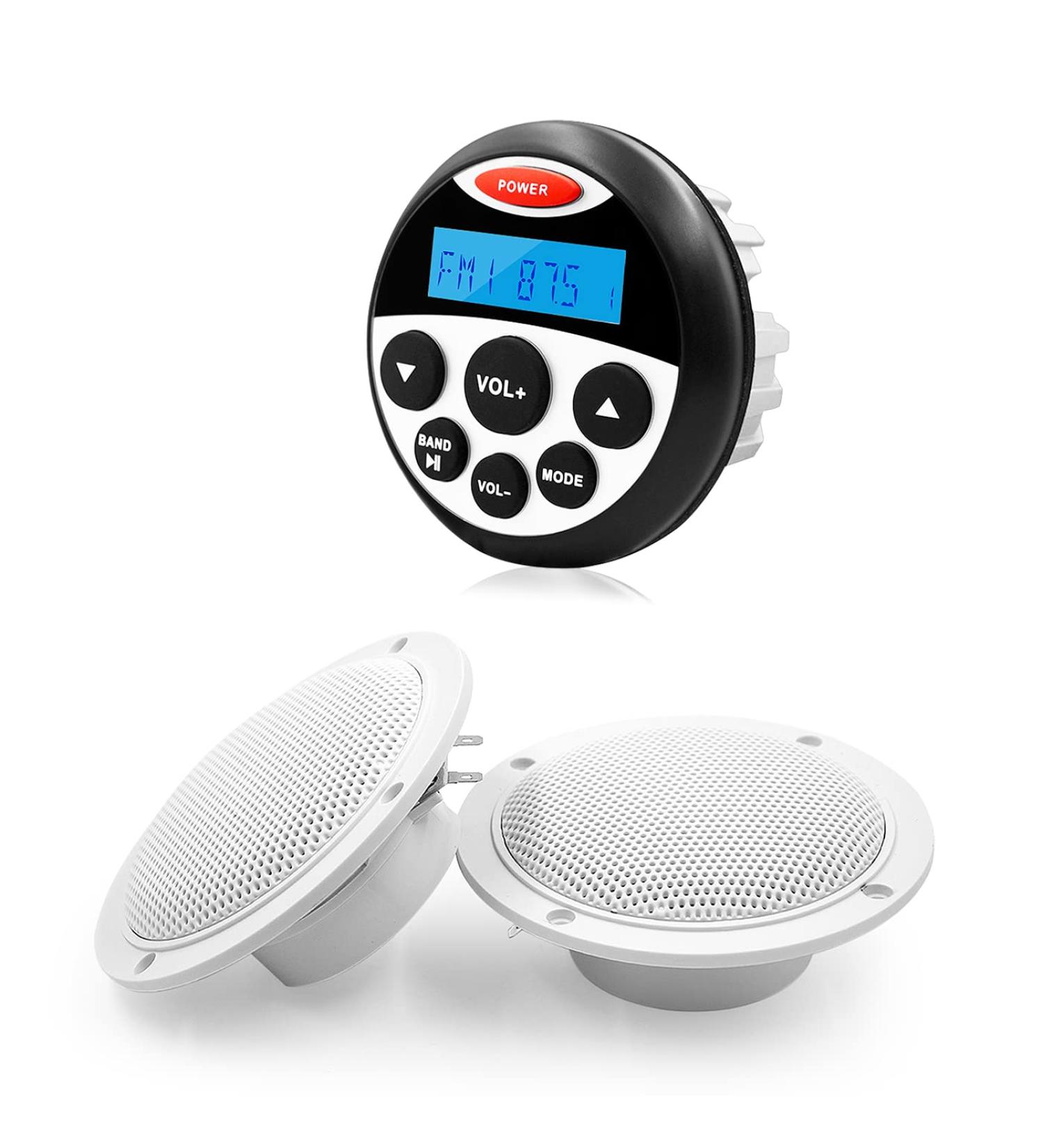 GUZARE Marine Stereo Audio Package with Bluetooth Receiver & 4 Inch White Marine Speakers - Buy Online on GoSupps.com