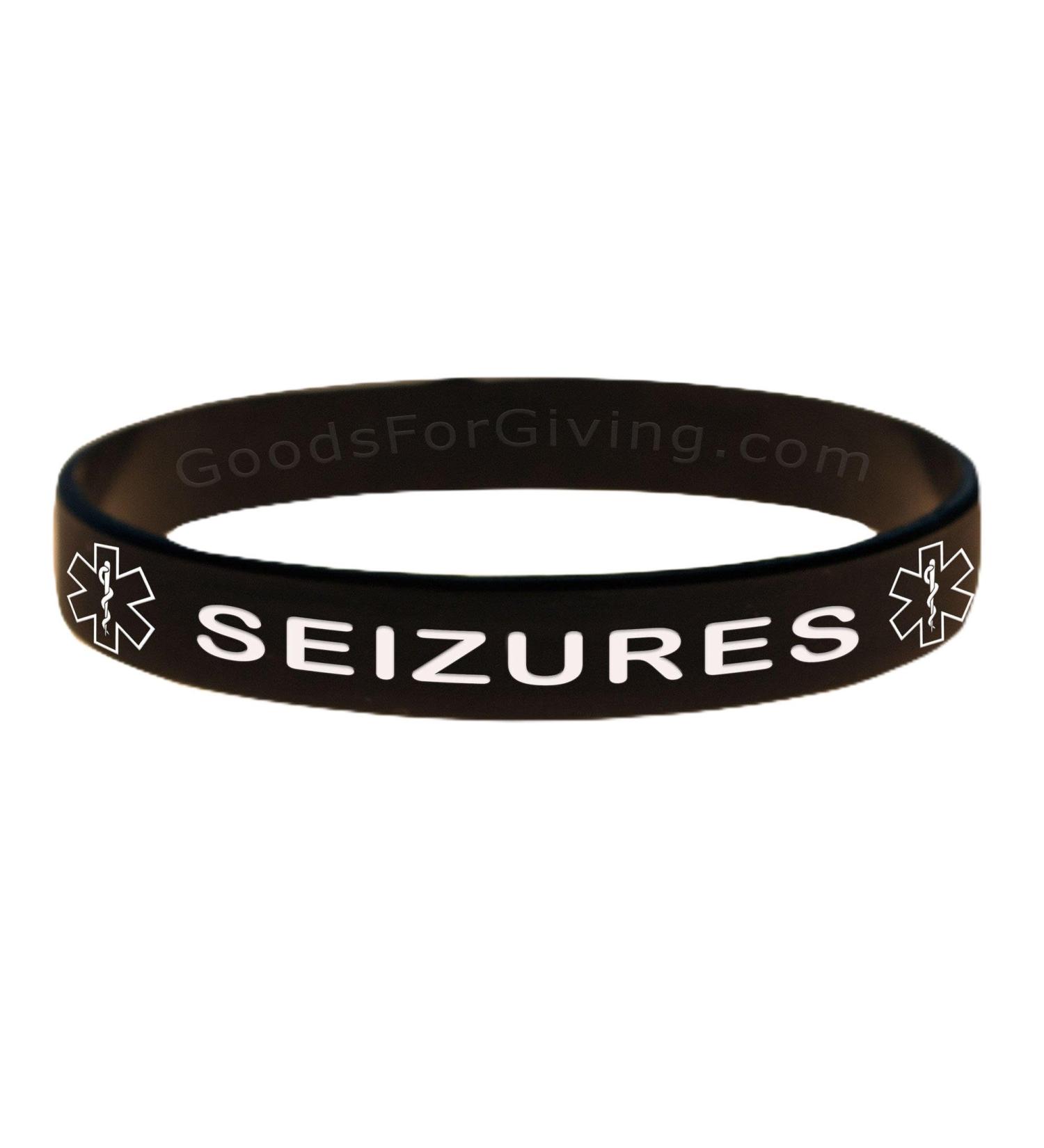 Seizures ID Bracelet Wristband - Black - 8 Inches - Standard 8 Inches - Standard Black