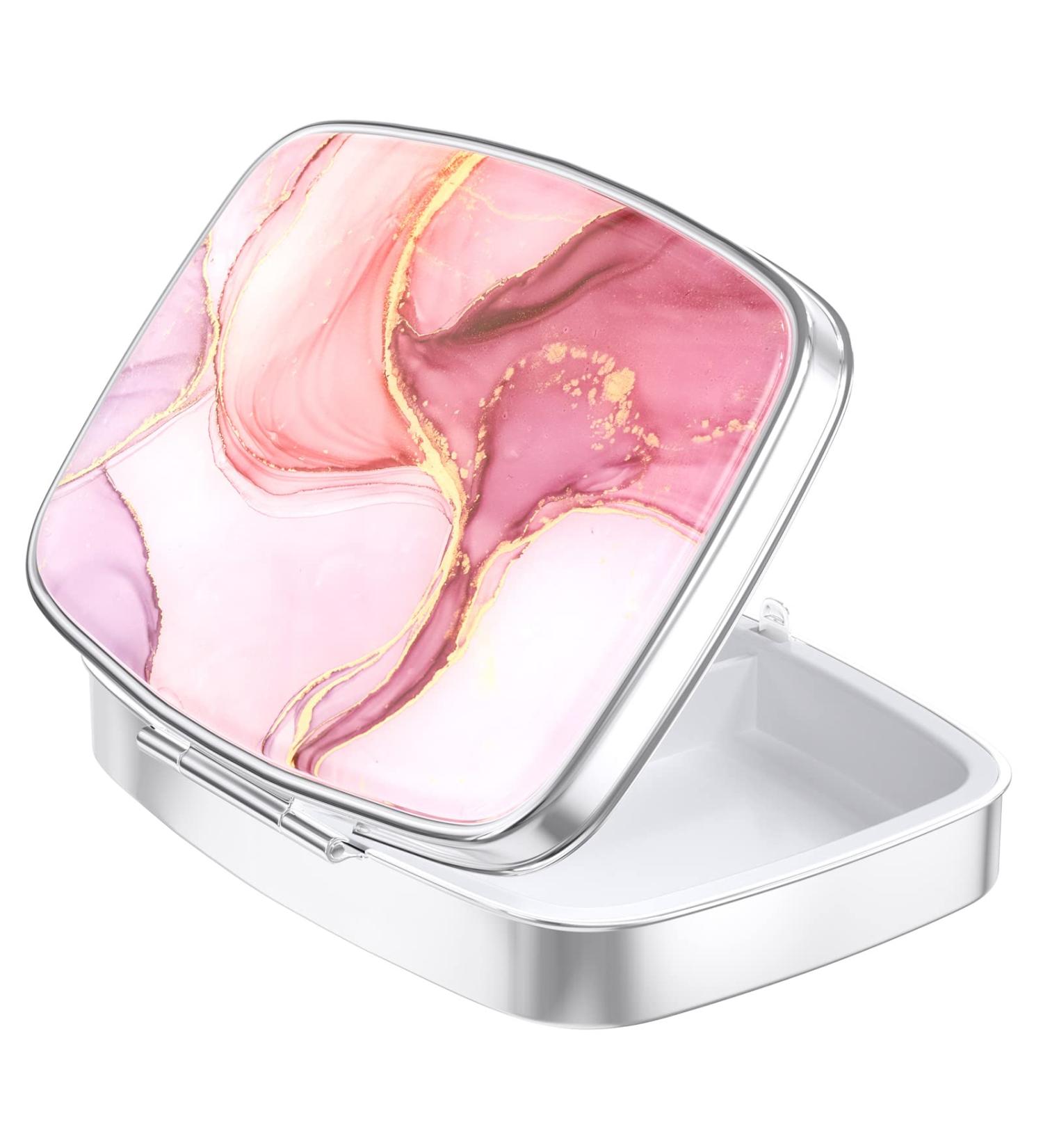 Nipichsha Small Pill Box for Purse & Pocket - Cute Portable Pill Organizer in Pink Marble | Ideal for Vitamins, Medication, Fish Oil & Supplements - Buy Online on GoSupps.com