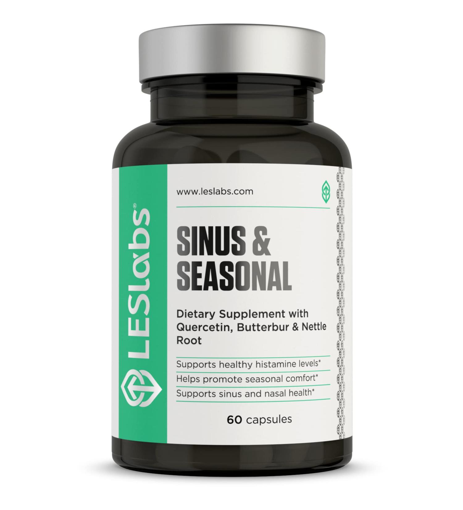 LES Labs Sinus & Seasonal Relief Supplement - 60 Capsules | Healthy Nasal Health with Butterbur, Quercetin, Nettle Root & Bromelain | Non-GMO Formula for Clear Lungs & Respiratory Health - Buy Online on GoSupps.com
