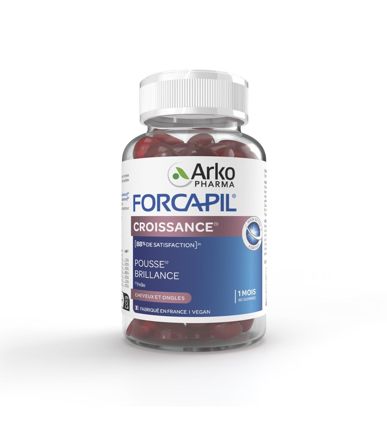 Arkopharma Forcapil Gummies Growth - Hair and Nails - Promotes hair and nail growth - Strengthens hair fiber - 60 gummies - One month treatment - Buy Online on GoSupps.com