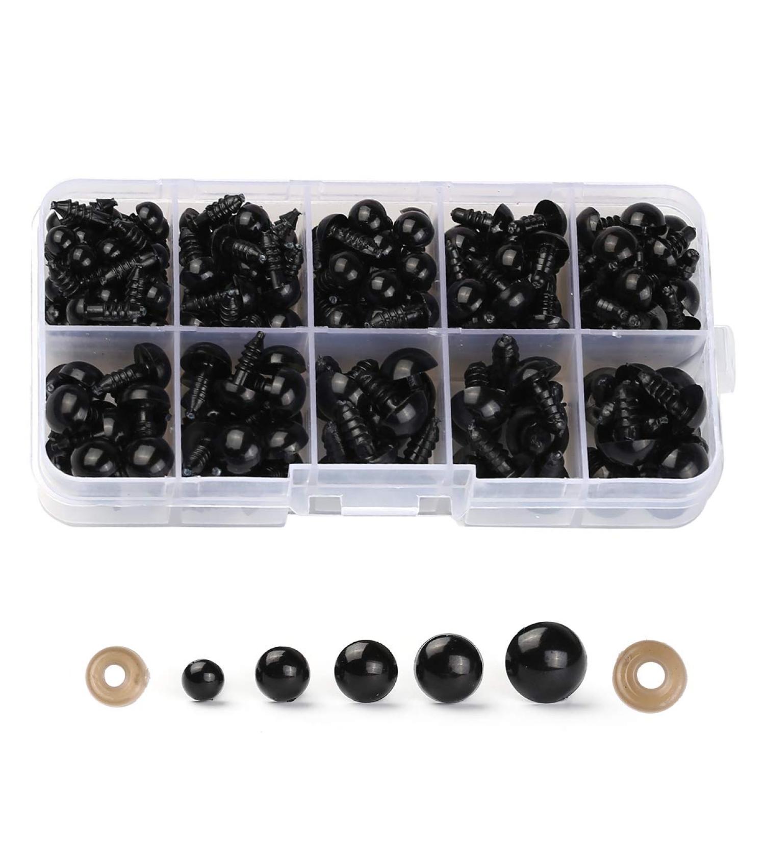 100PCS Solid Black Eyes with Washers for DIY Puppet & Plush Animal Making - Buy Online on GoSupps.com