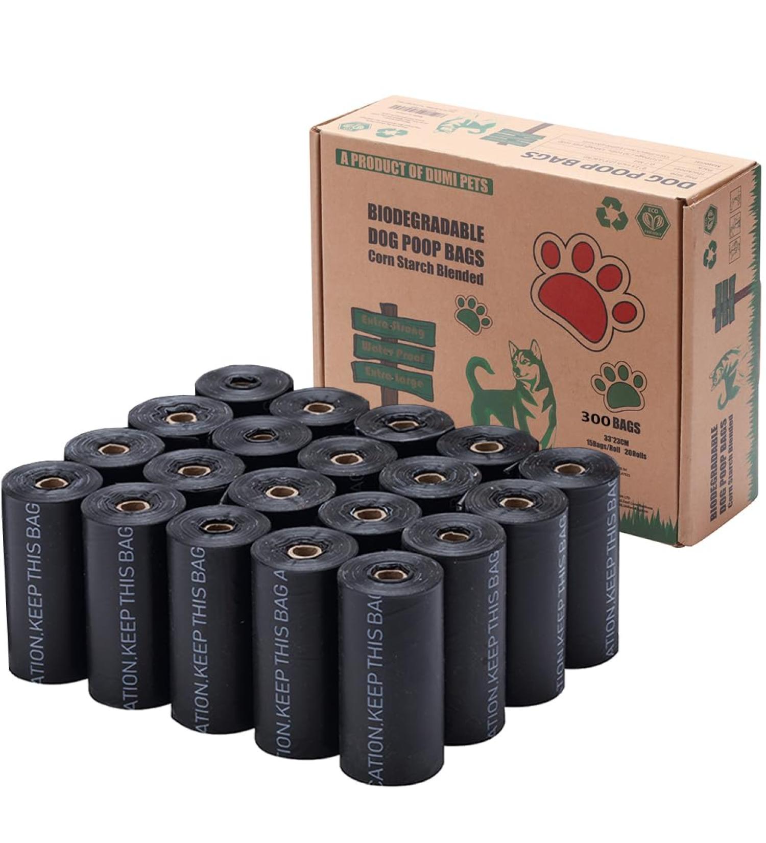 Dumi Pets Biodegradable Poop Bags Extra Thick and Strong Poo Bags Corn Starch Blended Pet Bags 20rolls 300 PCS Eco Friendly Dog Waste Bag (Black) 300 Black - Buy Online on GoSupps.com