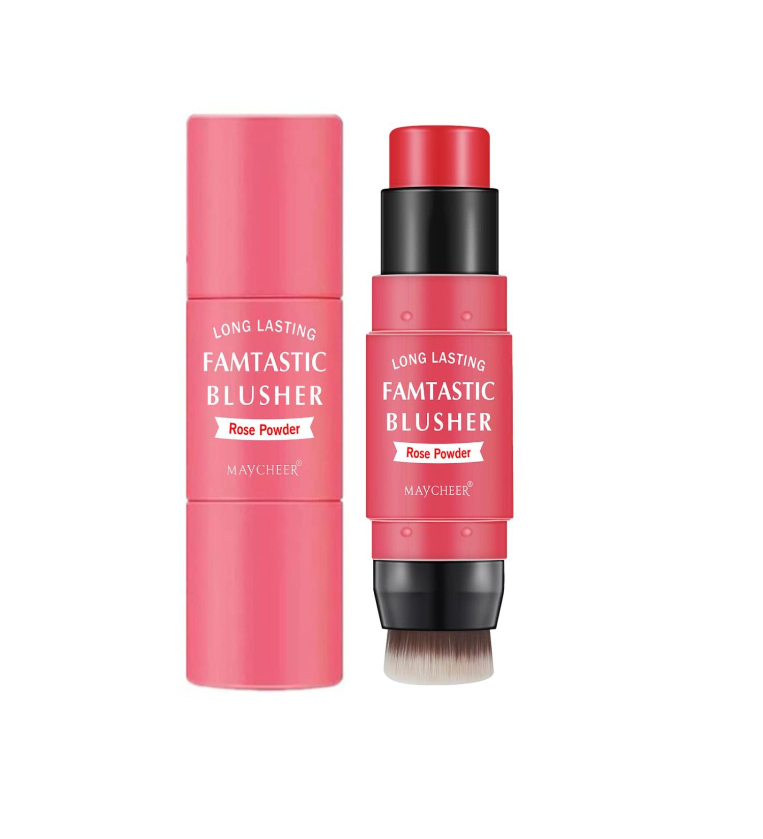 CkFyahp 3-in-1 Cream Blush Stick with Brush | Lightweight, Long-Lasting Makeup Stick for Cheeks, Lips, and Eyes | Face Blush Cream for Mature Skin - Rose Pink - Buy Online on GoSupps.com
