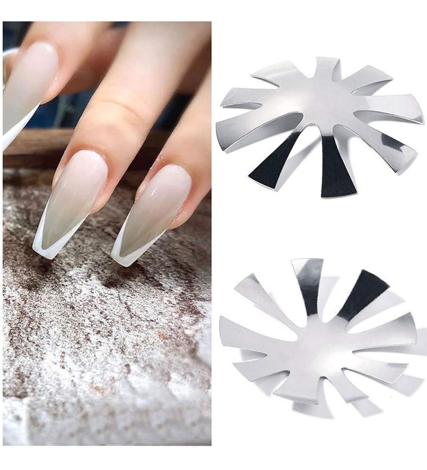 Isaken French Nails Edge Trimmer | Acrylic Nail Border Cutter & Metal Stencil Template | French Smile Line Manicure Tool Set - Silver - Buy Online on GoSupps.com