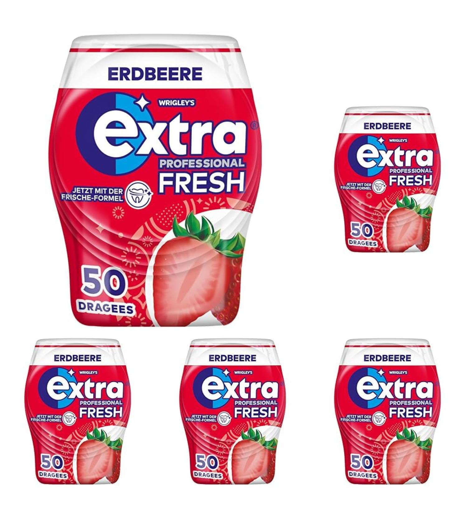 Extra Professional Fresh Chewing Gum Strawberry 50 Dragees (Pack of 5) Strawberry 50 pieces (Pack of 5)