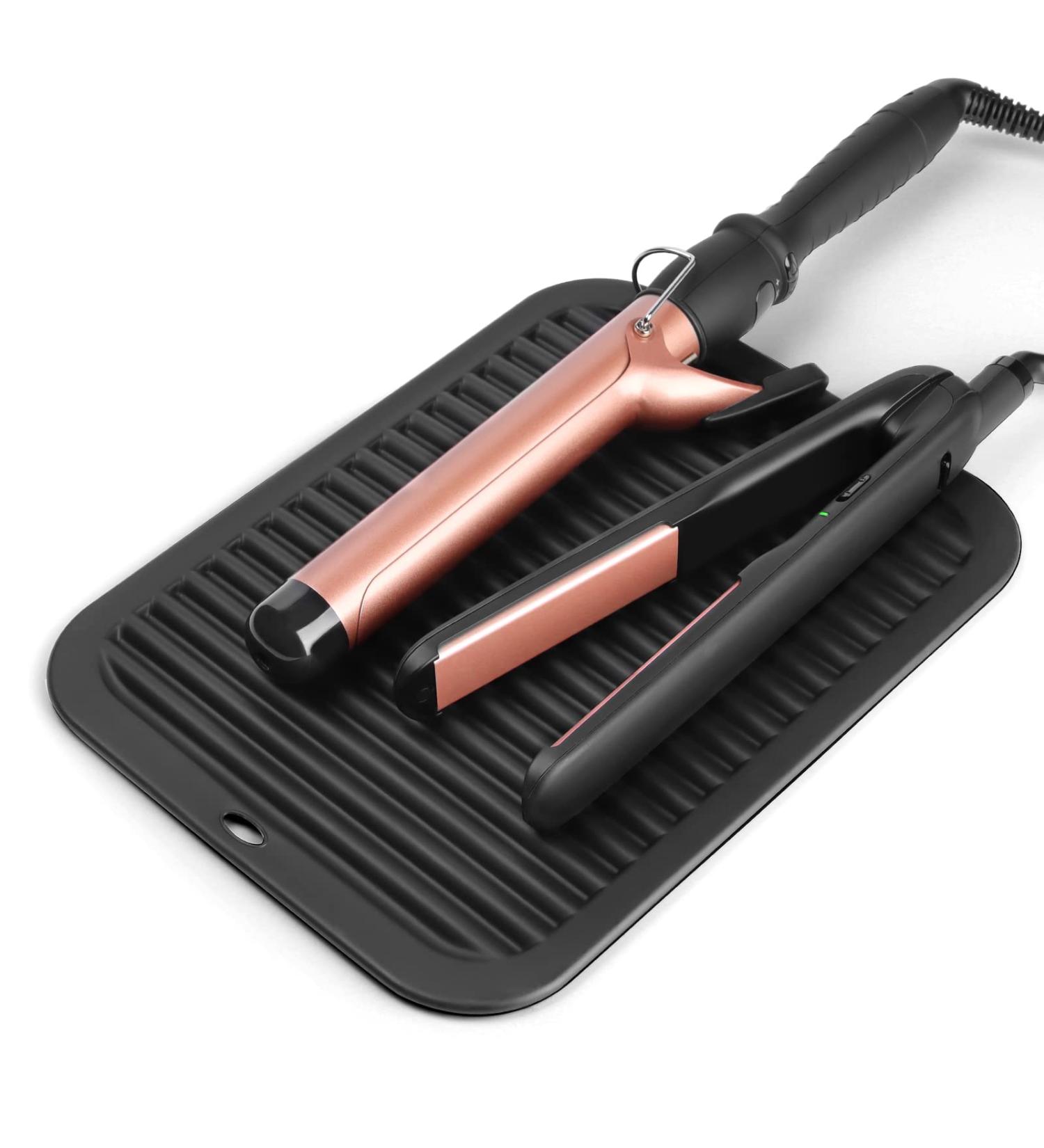 Large Silicone Heat Resistant Mat for Hair Styling Tools - Professional Curling Iron & Hair Straightener Mat - Flat Iron Mat with Velcro - Travel Friendly (Black) - Buy Online on GoSupps.com