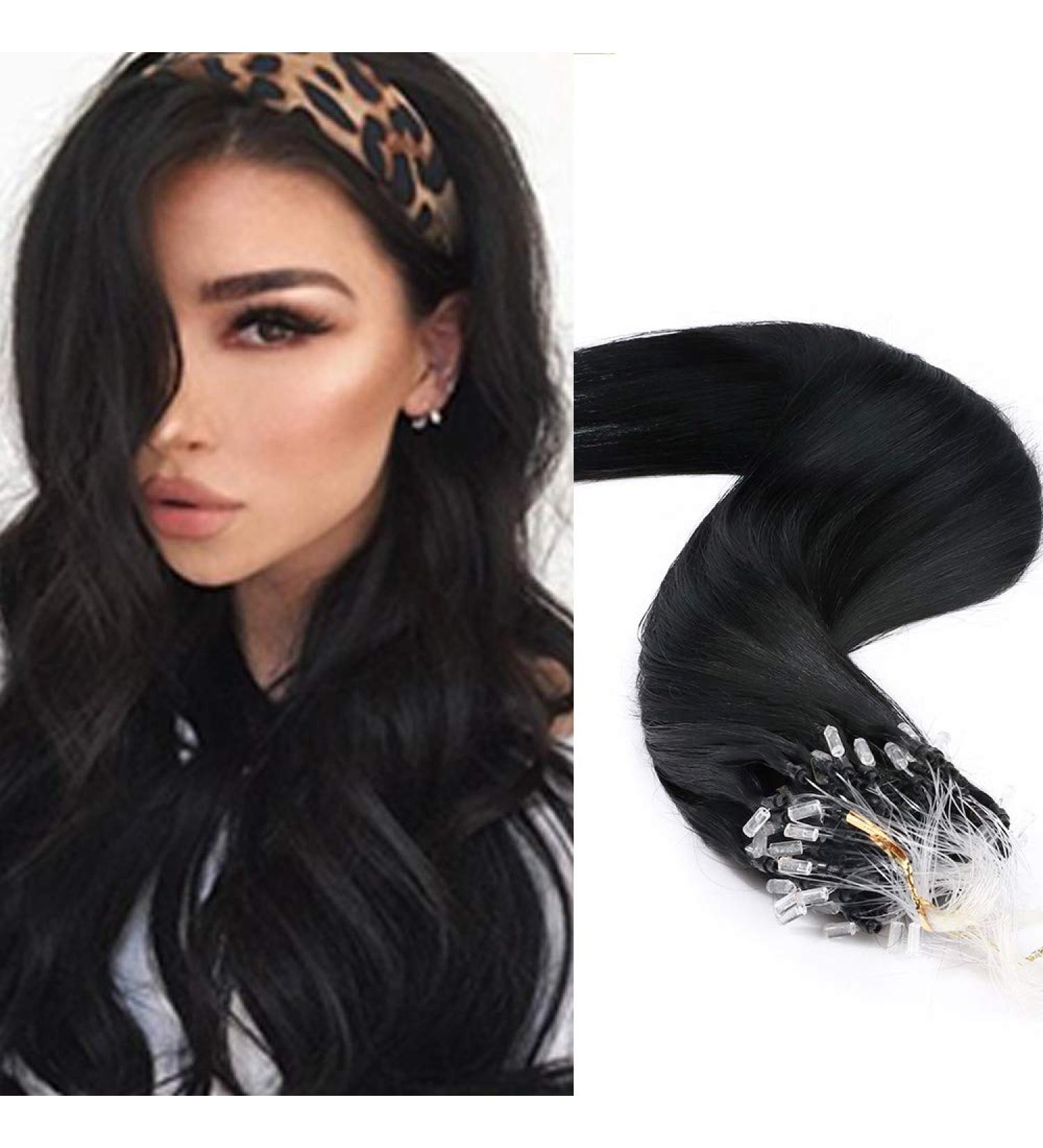 Silk-Co Microring Extensions - 100 Strands 0.5g Real Human Hair 60cm Raven Black Soft & Smooth 7A Quality - Buy Online on GoSupps.com