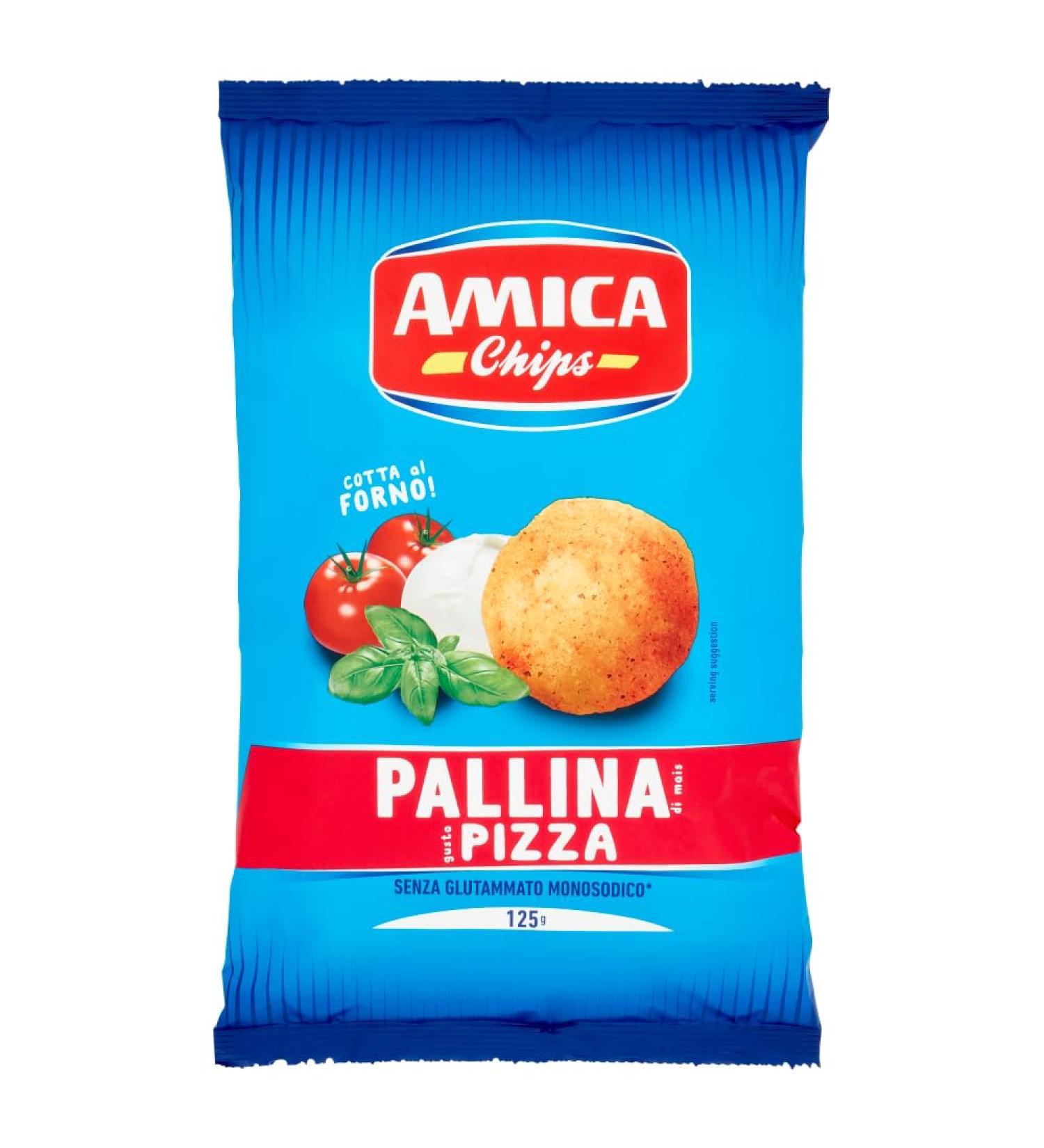 Italian Gourmet E.R. Amica Chips Pallina Pack of 5 Corn Snacks with Pizza Flavors Salty Snack 125g