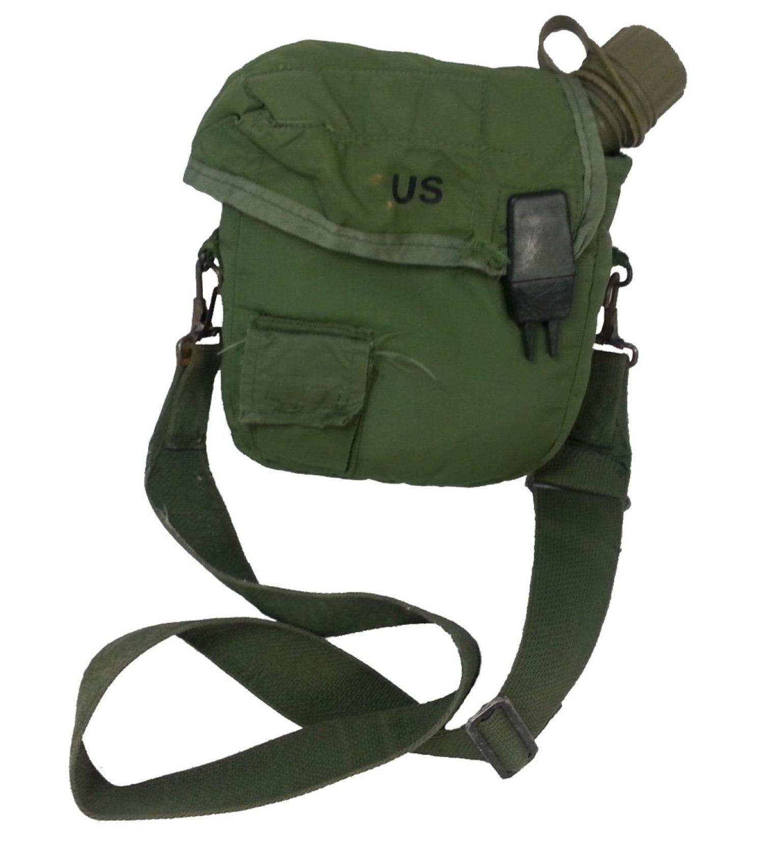 Military Outdoor Clothing New 2 Qt OD Canteen with Used 2 Qt OD Canteen Cover with Strap - K1025
