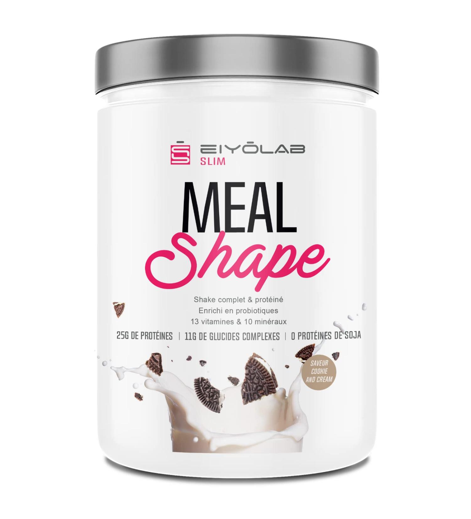 MEAL SHAPE | Meal Replacement Drink | 25g Protein Fiber (Oats - Sweet Potato - Psyllium) Vitamins and Probiotics | Low Sugar | 183 Kcal Cookies & Cream | Gluten Free | Eiyolab - Buy Online on GoSupps.com