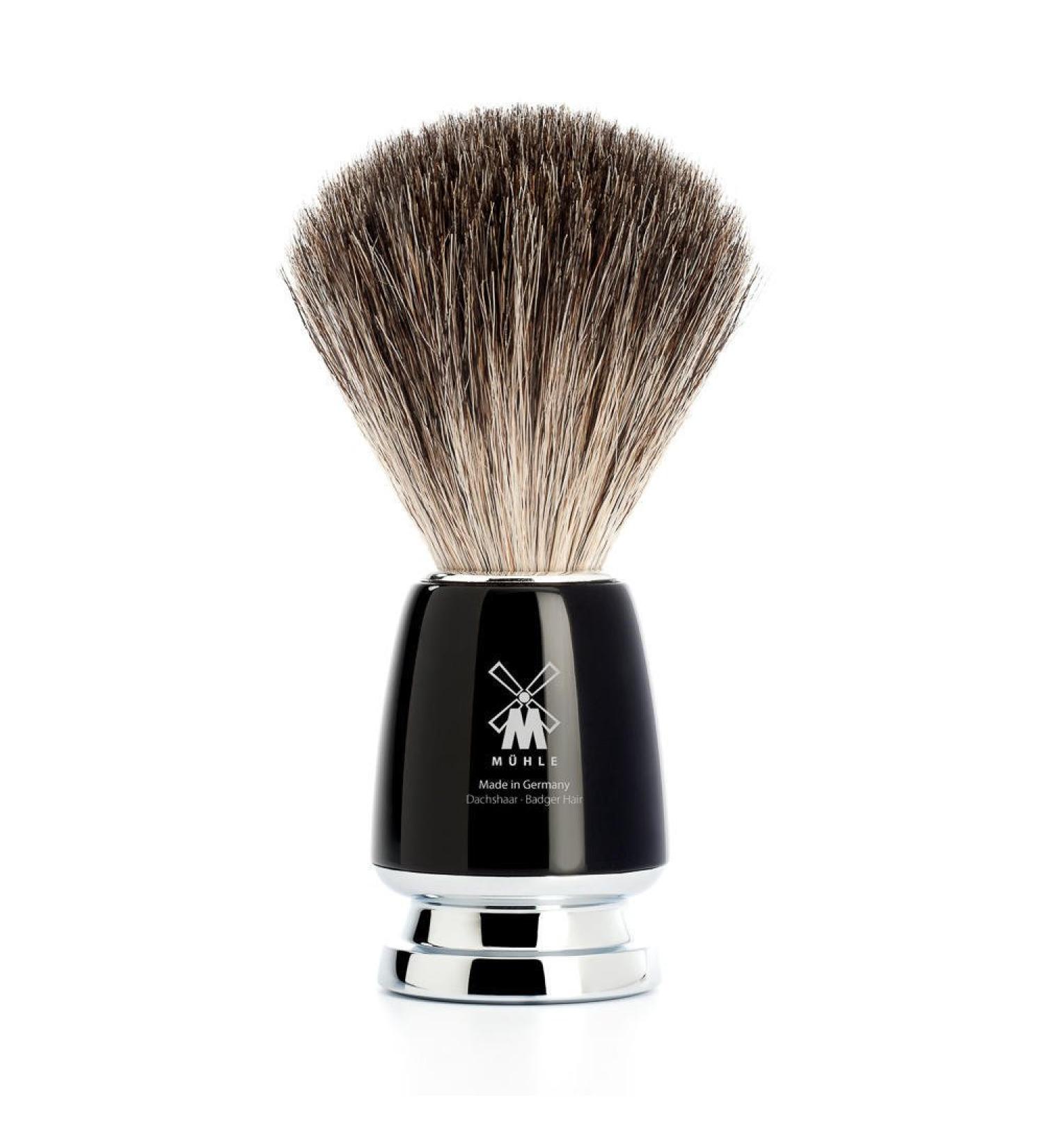 M HLE Rytmo shaving brush - shaving brush made of pure badger hair - handle made of black precious resin and metal accents