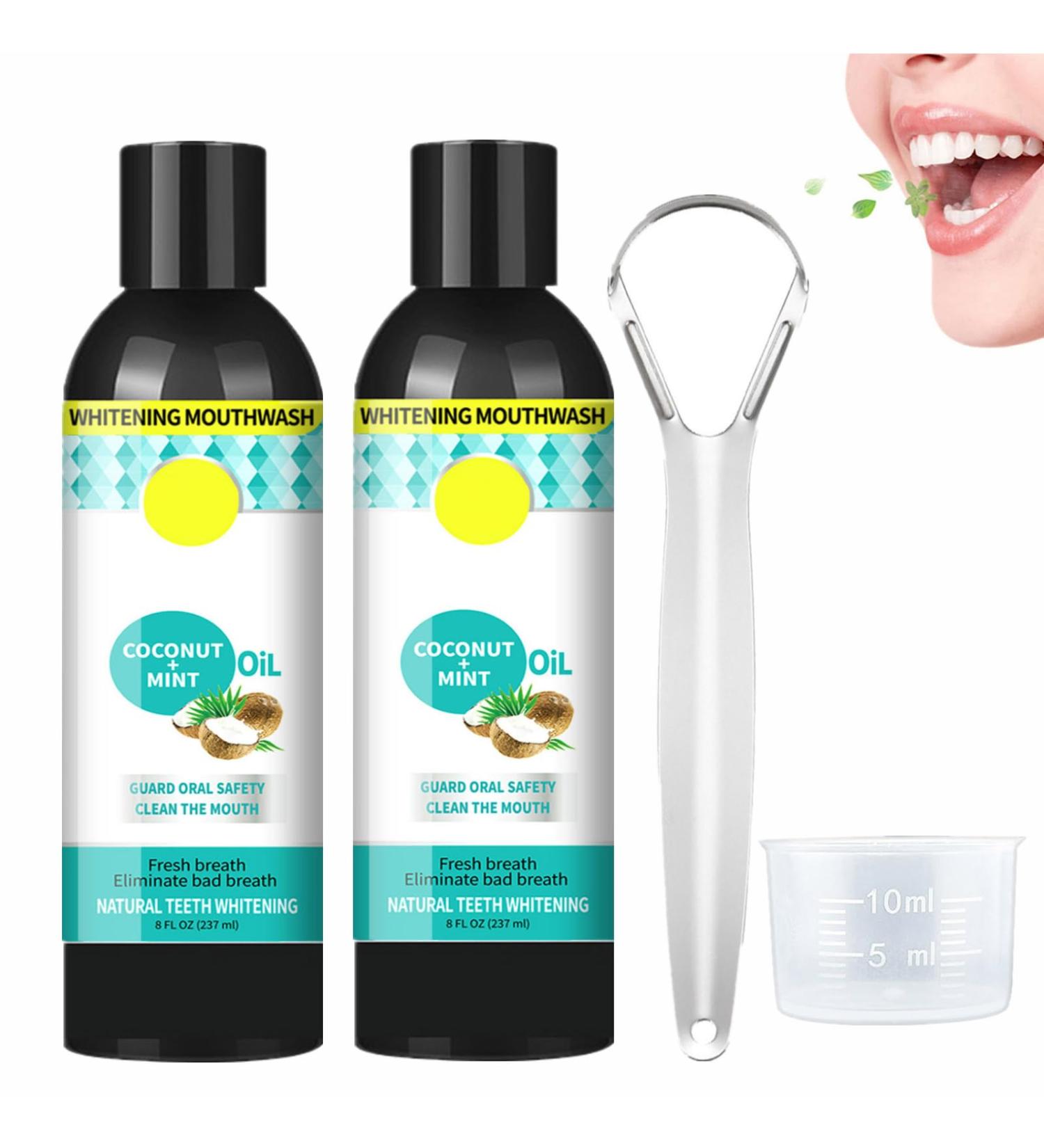 Coconut Oil Mouthwash for Teeth | Natural Teeth Whitening & Oil Pulling with Tongue Scraper | Brightening Coconut Peppermint Oil Mouthwash (2 Pieces) - Buy Online on GoSupps.com