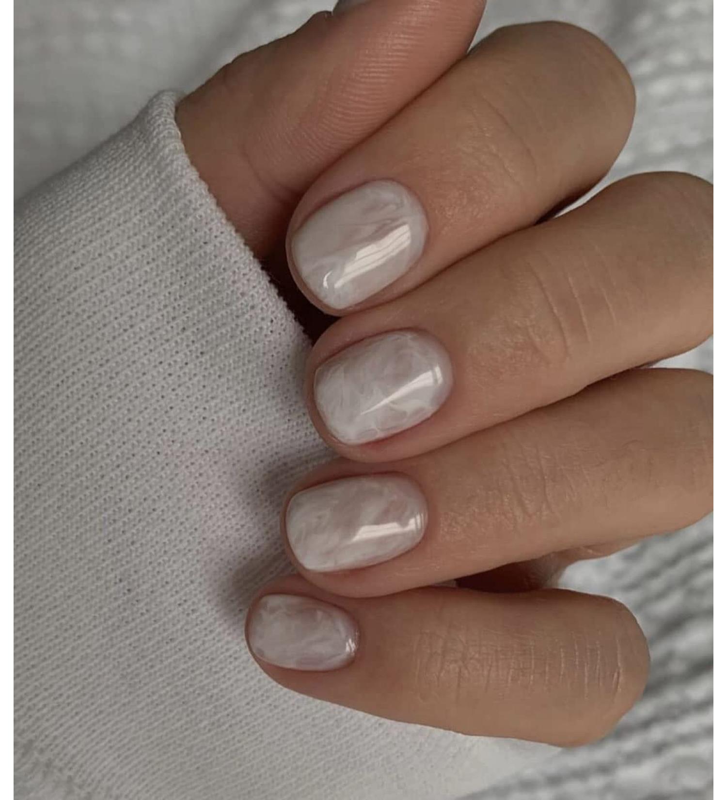 Sethexy Smokey Marble White False Nails - 24Pcs Glossy Collection for Women and Girls - Buy Online on GoSupps.com