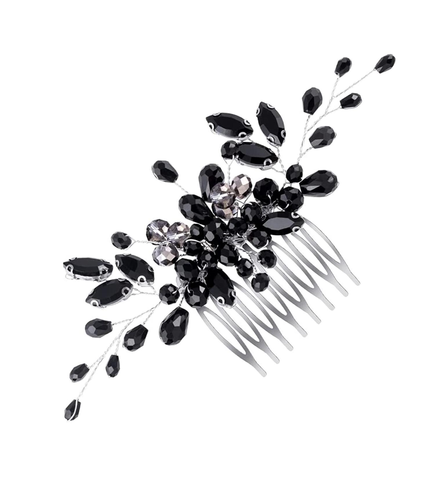 Black Teardrop Crystal Hair Comb - Wedding Hair Accessory for Women and Girls - Buy Online on GoSupps.com