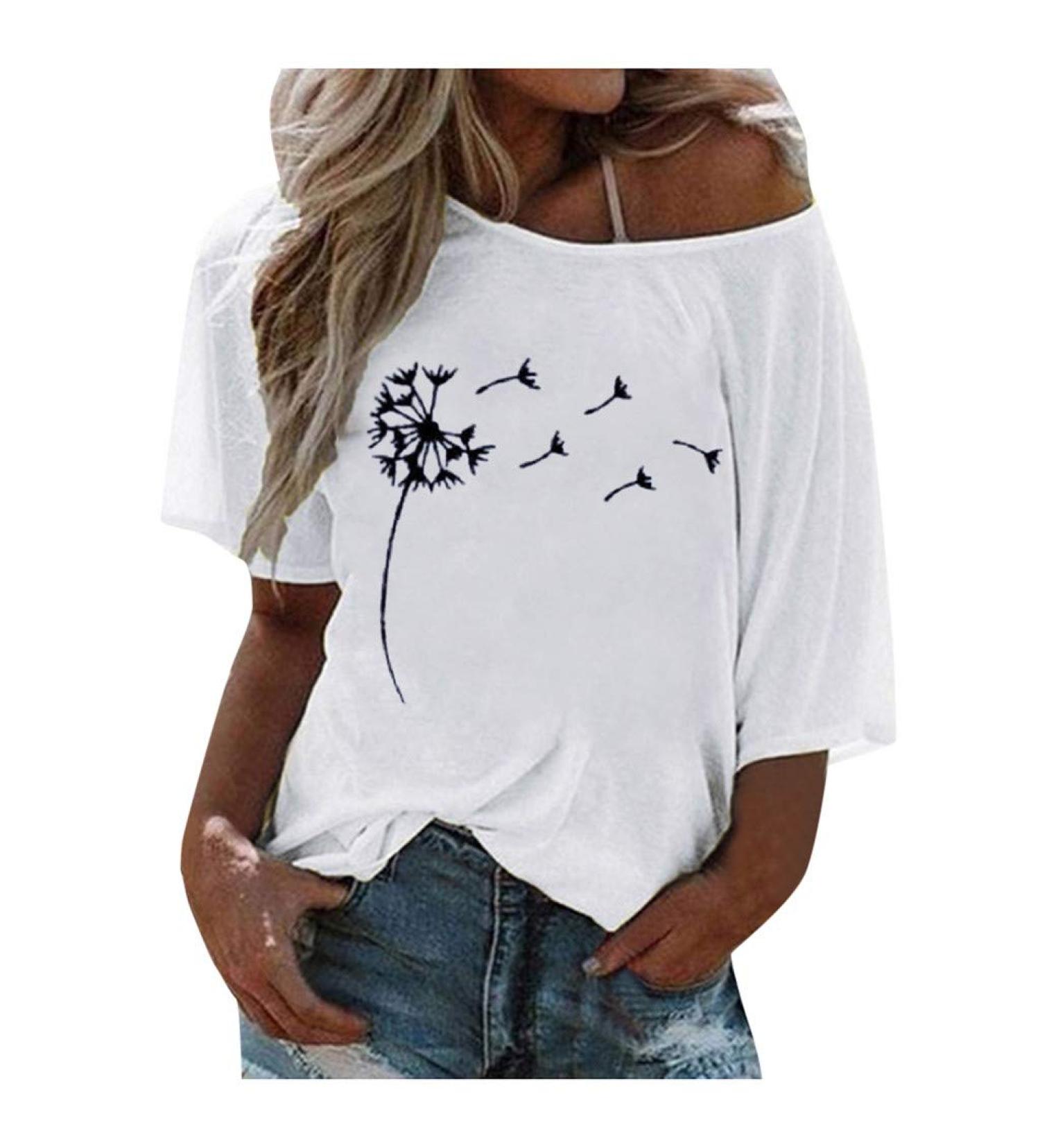 Ppanguding Women's Summer Off Shoulder T-Shirt - Rainbow Sunshine Graphic Blouse | Stylish Low Tops in L White-D - Buy Online on GoSupps.com