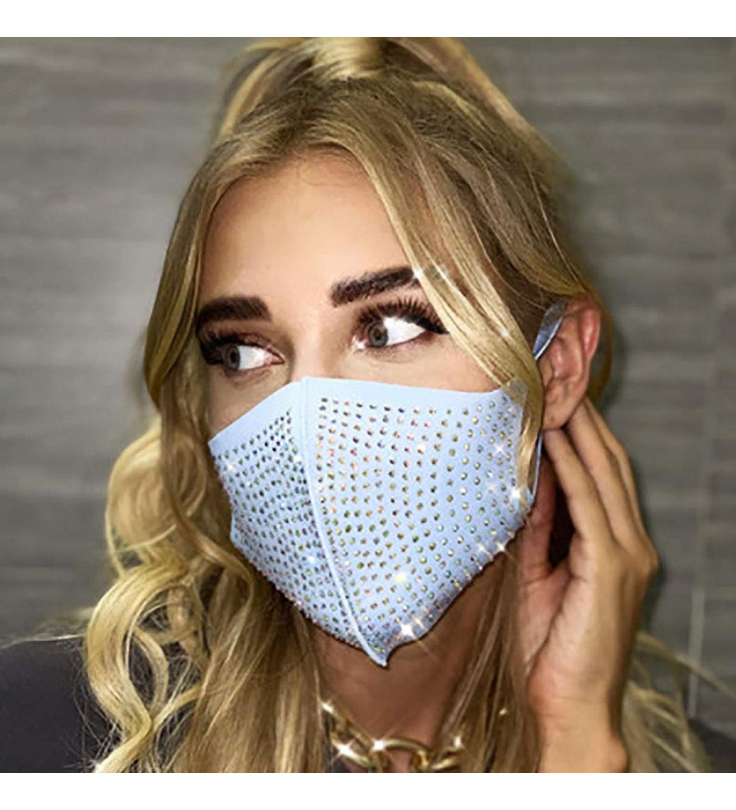 Abien Sparkly Crystal Face Cover Glitter Mesh Masks Ball Party Nightclub Mouth Covering for Women and Girls Blue