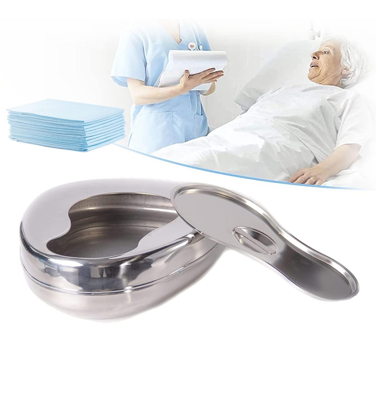 Stainless Steel Bed Pans Bedpans with Lid Spill Proof for Bed Bound Patient Bed Pans for Elderly Females and Male (Give 10 Absorbent pad paper) - Buy Online on GoSupps.com