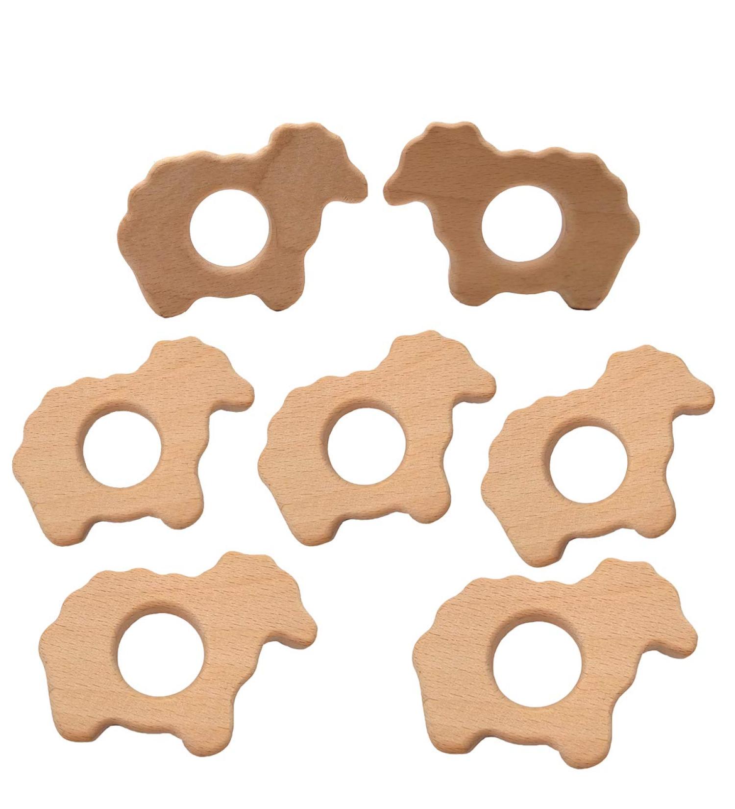 Alenybeby 10pcs Organic Wooden Sheep Teething Rings - Natural Beech Wood Animal Shape for DIY Pacifier Chains - Buy Online on GoSupps.com