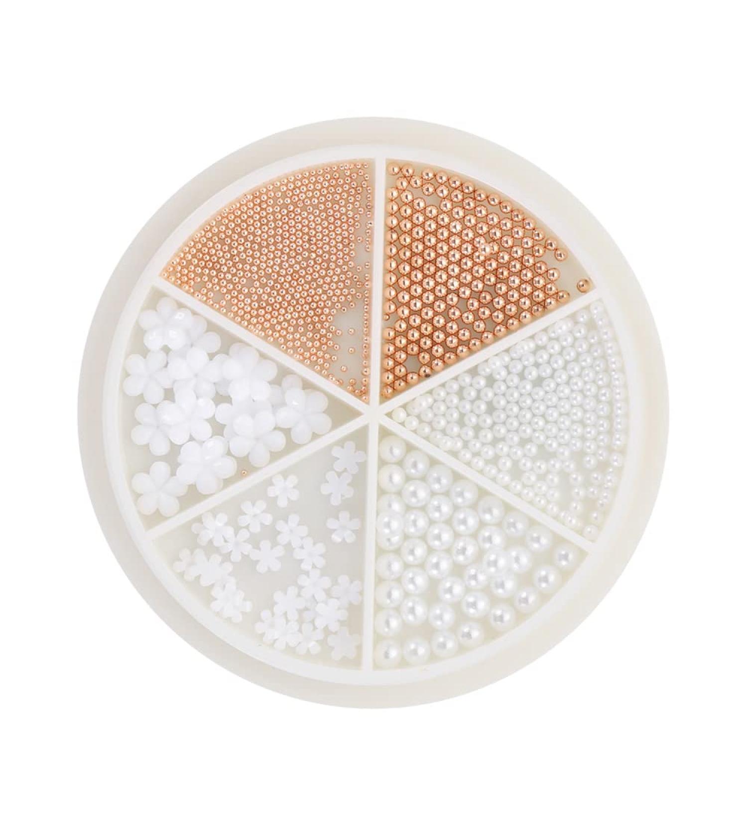 6 Grid/Wheel Jewelry Accessories Rhinestone Gold Mini Steel Beads Nail White Flower Nail Decoration Acrylic 3D(D) - Buy Online on GoSupps.com