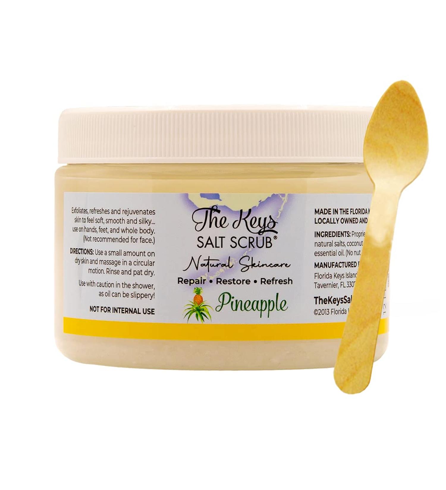 Keys Salt Scrub - Exfoliating Sea Salt Body Scrub for Men and Women | Hand and Foot Scrub with Pure Florida Sea Salt and Organic Pineapple Essential Oil | Includes Wooden Spoon | 12 oz - Buy Online on GoSupps.com