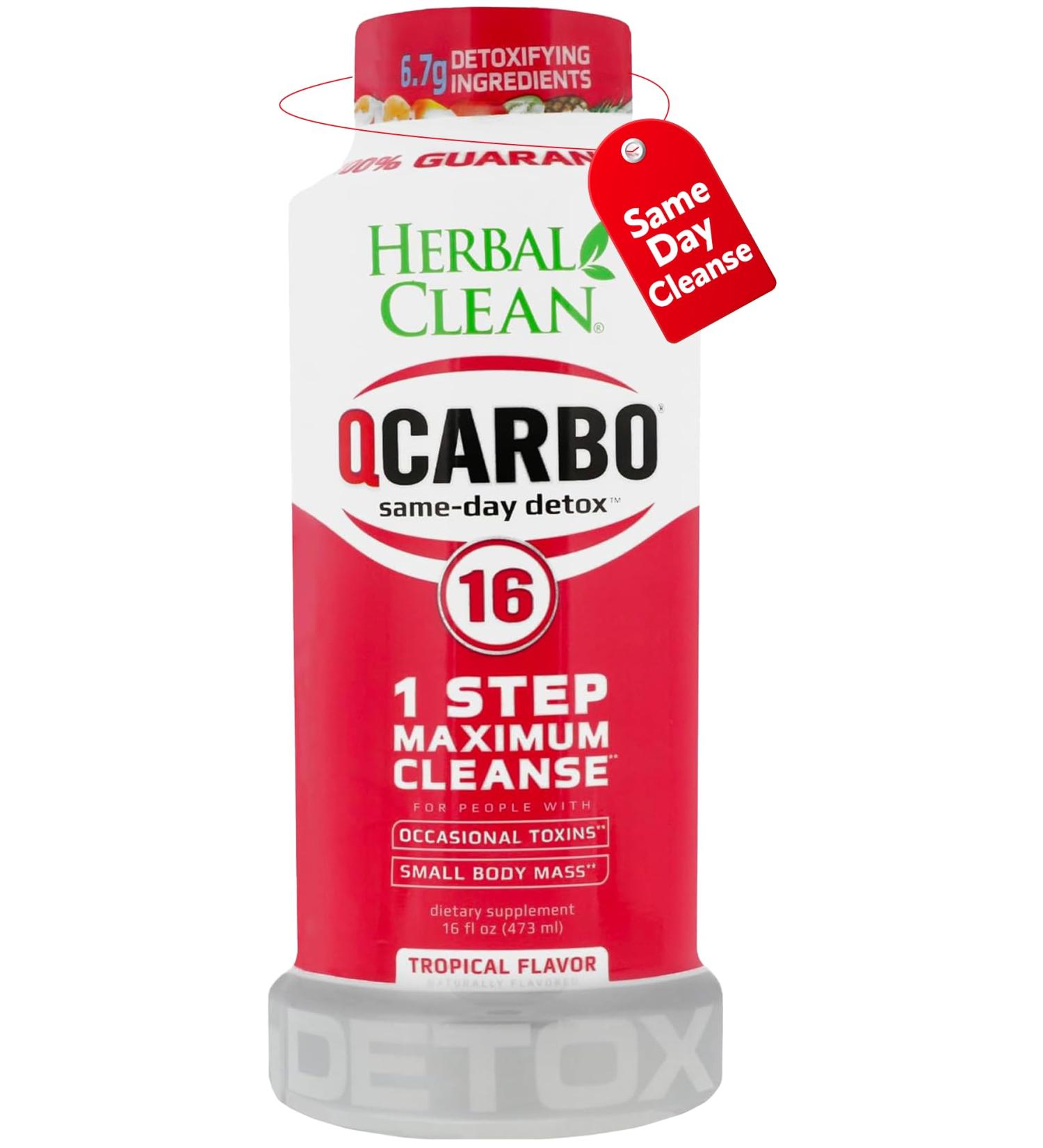 Herbal Clean Qcarbo16 Same-Day Detox Cleanse Drink (16 fl oz) - Tropical Flavor Full Body Cleanse* Detox Drink for Moderate Toxin Level* Vitamin B2 and Vitamin B12 for Men & Women - Buy Online on GoSupps.com