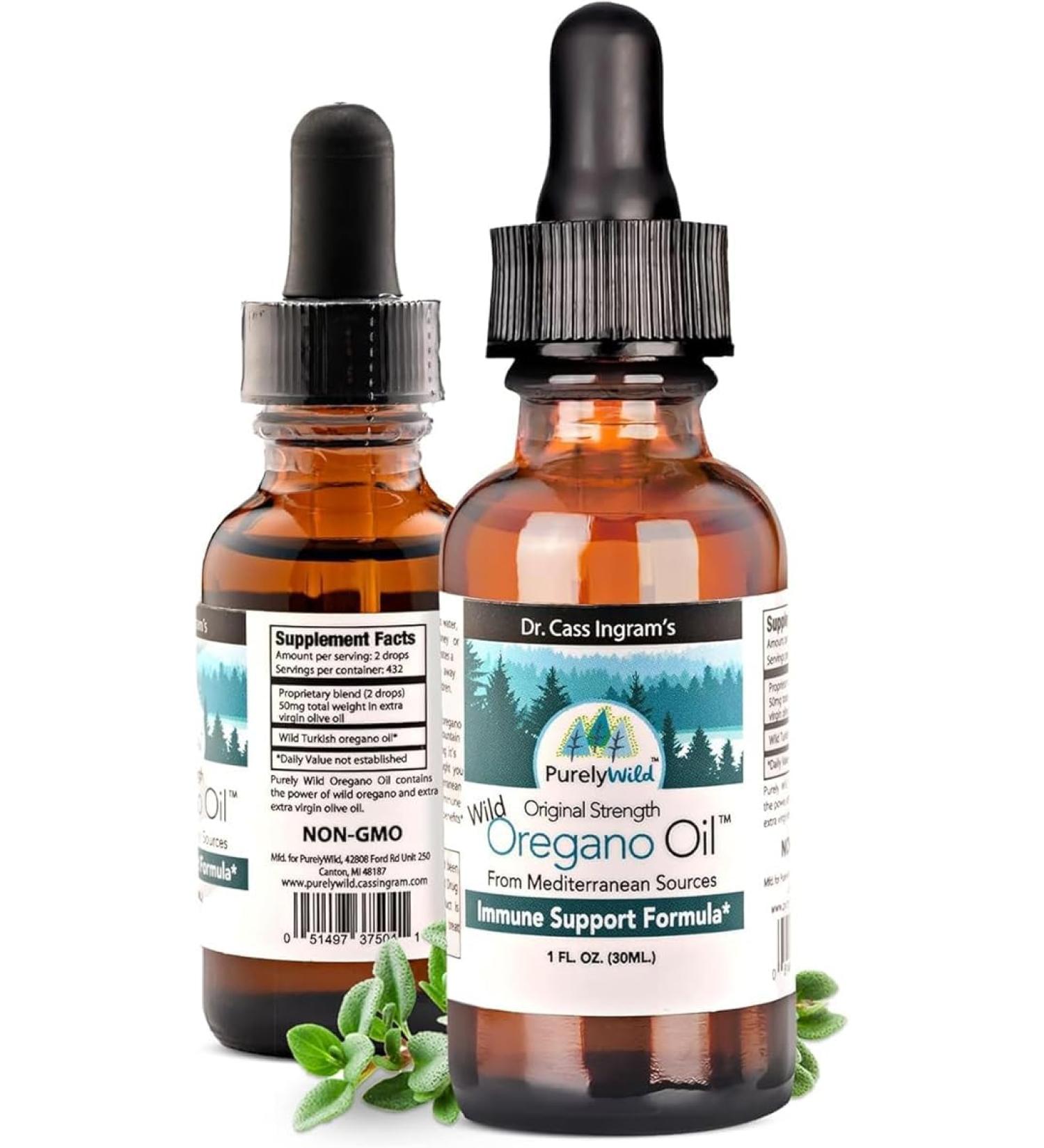 PURELY WILD Oregano Oil from Mediterranean Sources - Dr Cass Ingram's Original Formula - Immune Support Supplement with Wild Oregano Oil Drops - Non-GMO - 432 Servings - 1 fl oz - Buy Online on GoSupps.com