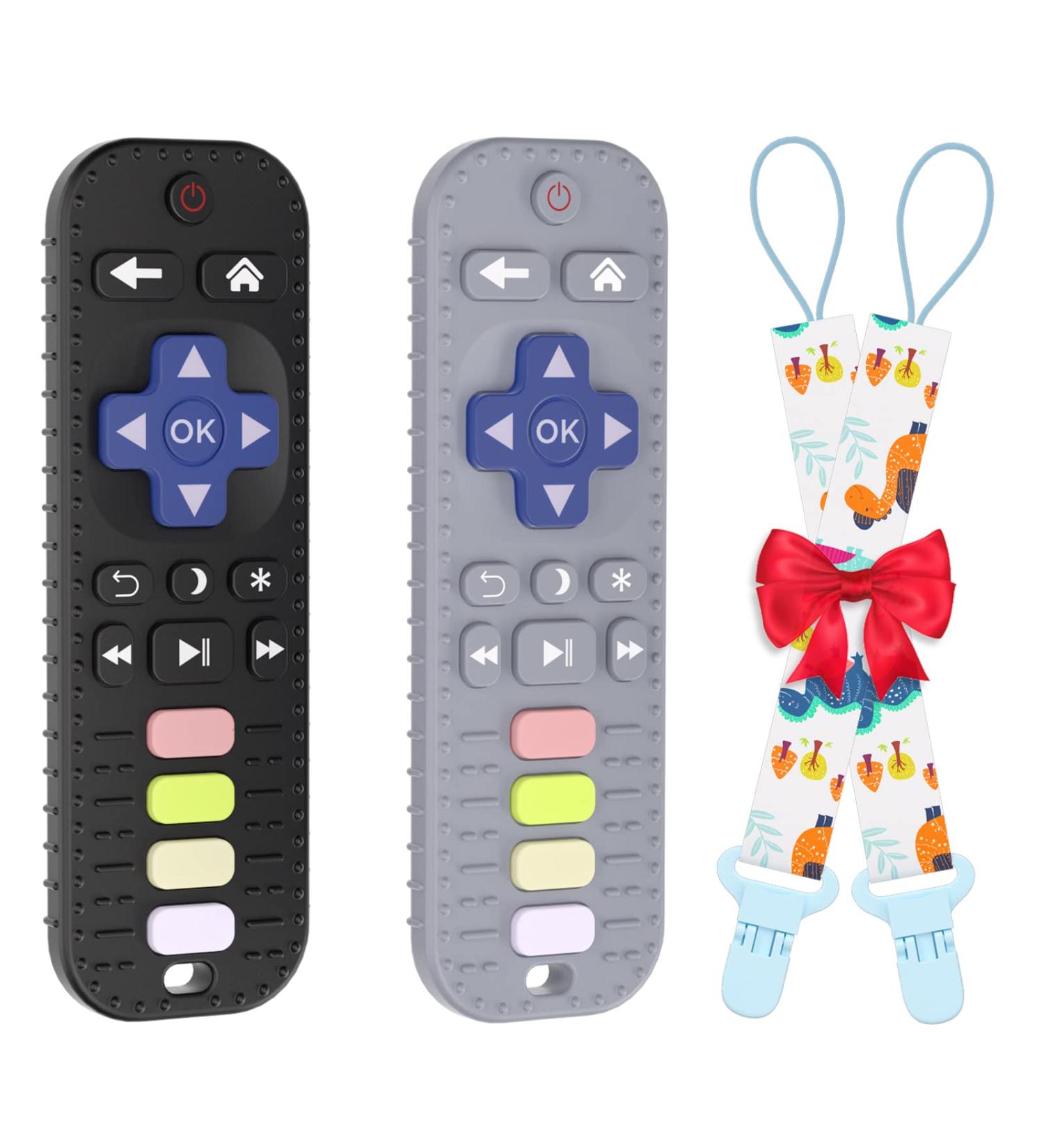 JIECH Remote Teether Toys 2 Pack for Babies 0-12 Months | Soft Silicone Teething Toys for Infant Toddlers | BPA Free Chew Toys | Early Educational Sensory Toy (Black+Gray) - Buy Online on GoSupps.com