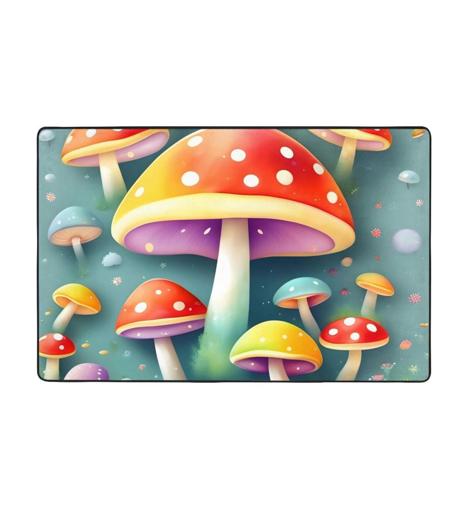 Flannel Carpet Cute Colored Mushrooms Picture 60 x 39 in Non-Slip Durable Suitable for Living Room and Office Bedroom - Buy Online on GoSupps.com