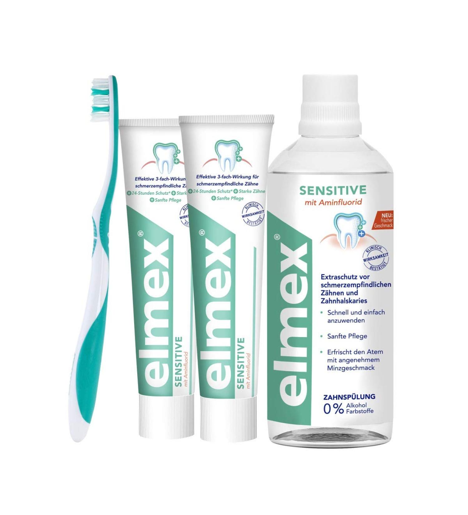 Elmex SENSITIVE Set for Sensitive Teeth | Toothpaste Mouthwash & Toothbrush - Optimal Care for You - Buy Online on GoSupps.com