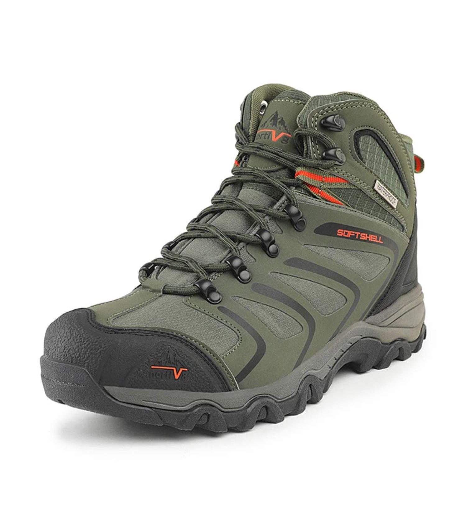NORTIV 8 Men's Waterproof Hiking Boots - Army/Green/Black/Orange - Size 6.5 | Lightweight Outdoor Shoes for Trekking Trails - Buy Online on GoSupps.com