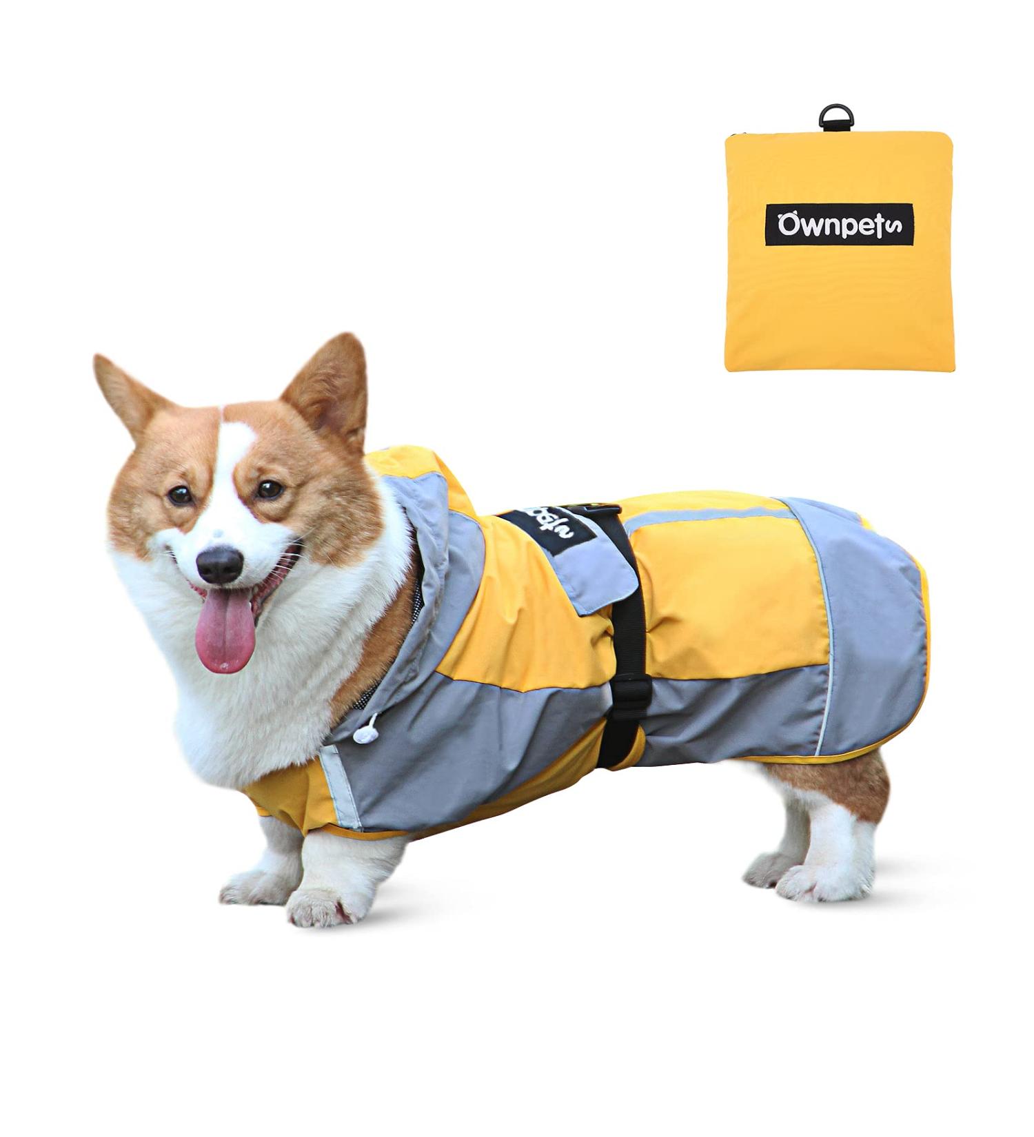 Buy Ownpets Waterproof Dog Rain Jacket with Hood | Adjustable Reflective Straps | Yellow & Gray (S) - Perfect for All Weather - Buy Online on GoSupps.com
