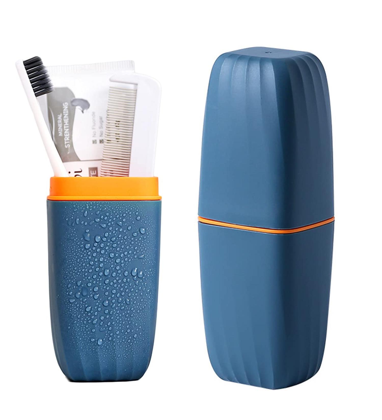Portable Travel Toothbrush Cup Case Holder - Dark Blue | Toothbrush & Toothpaste Storage Container for Camping, Business Trips | Compact & Convenient - Buy Online on GoSupps.com