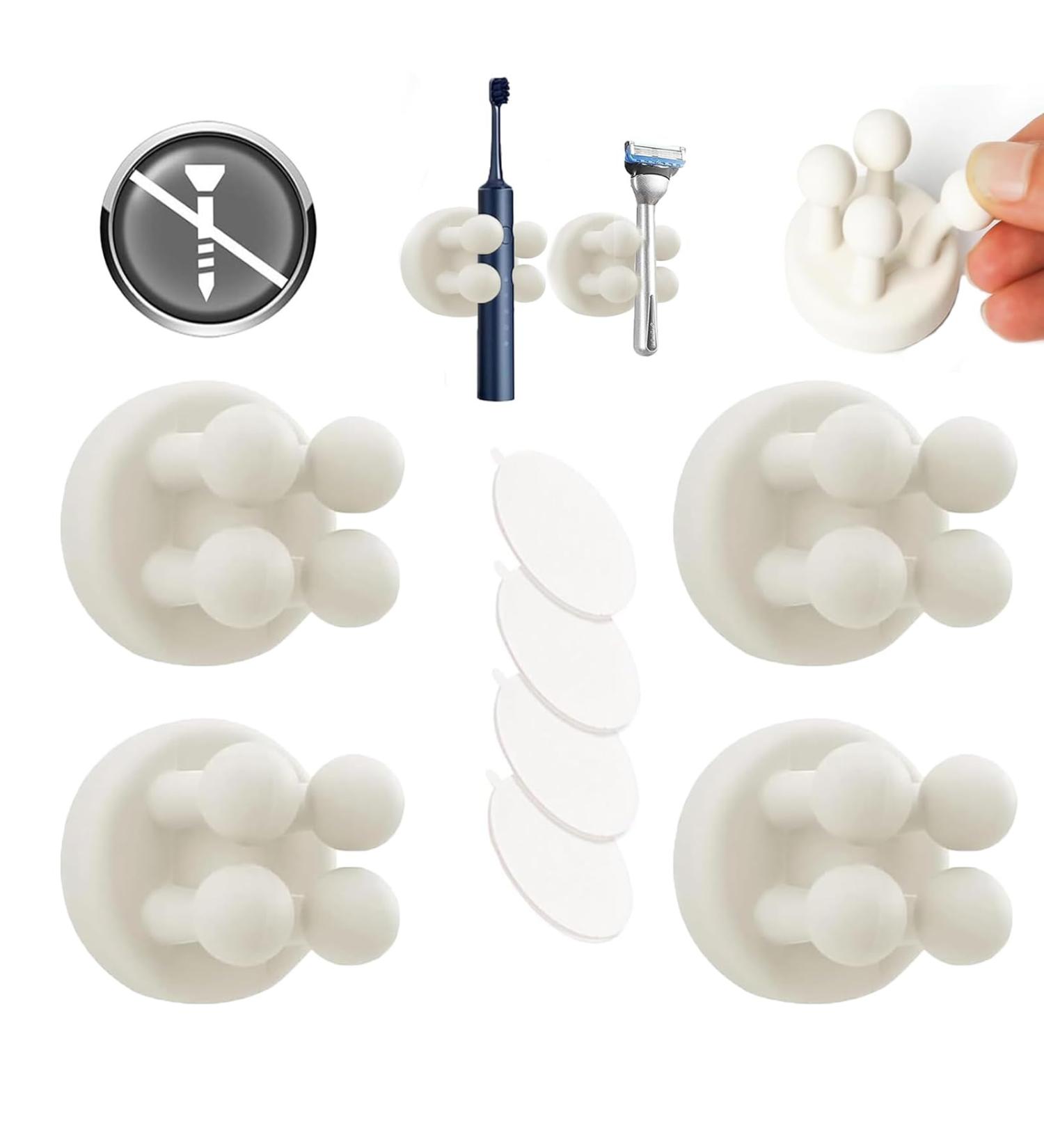 JCTR RJ 4-Piece Razor Holder & Toothbrush Bracket - Adhesive Shower Hooks for Easy Organization - Buy Online on GoSupps.com